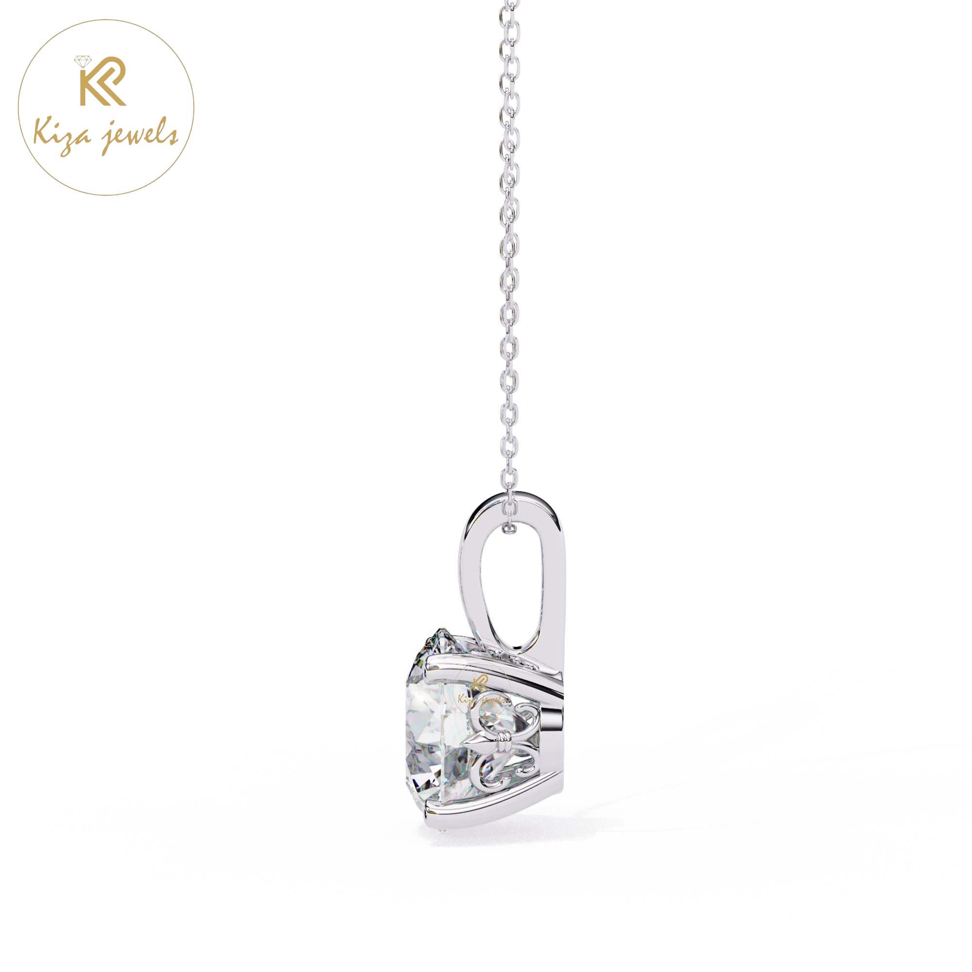 3.01 TDW Cushion Cut Diamond Solitaire Pendant With Chain