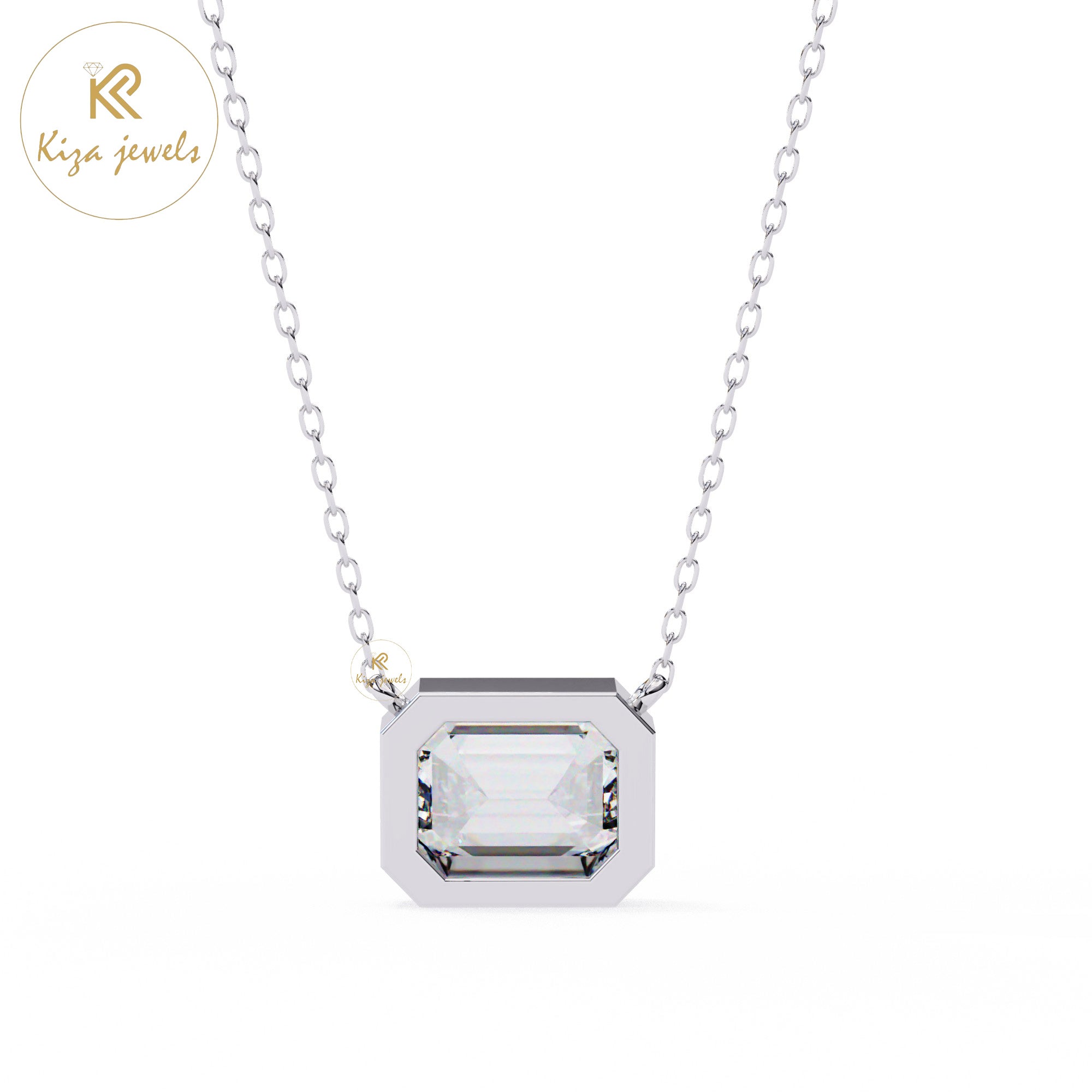 0.78 TDW Emerald Cut Diamond Solitaire Pendant With Chain