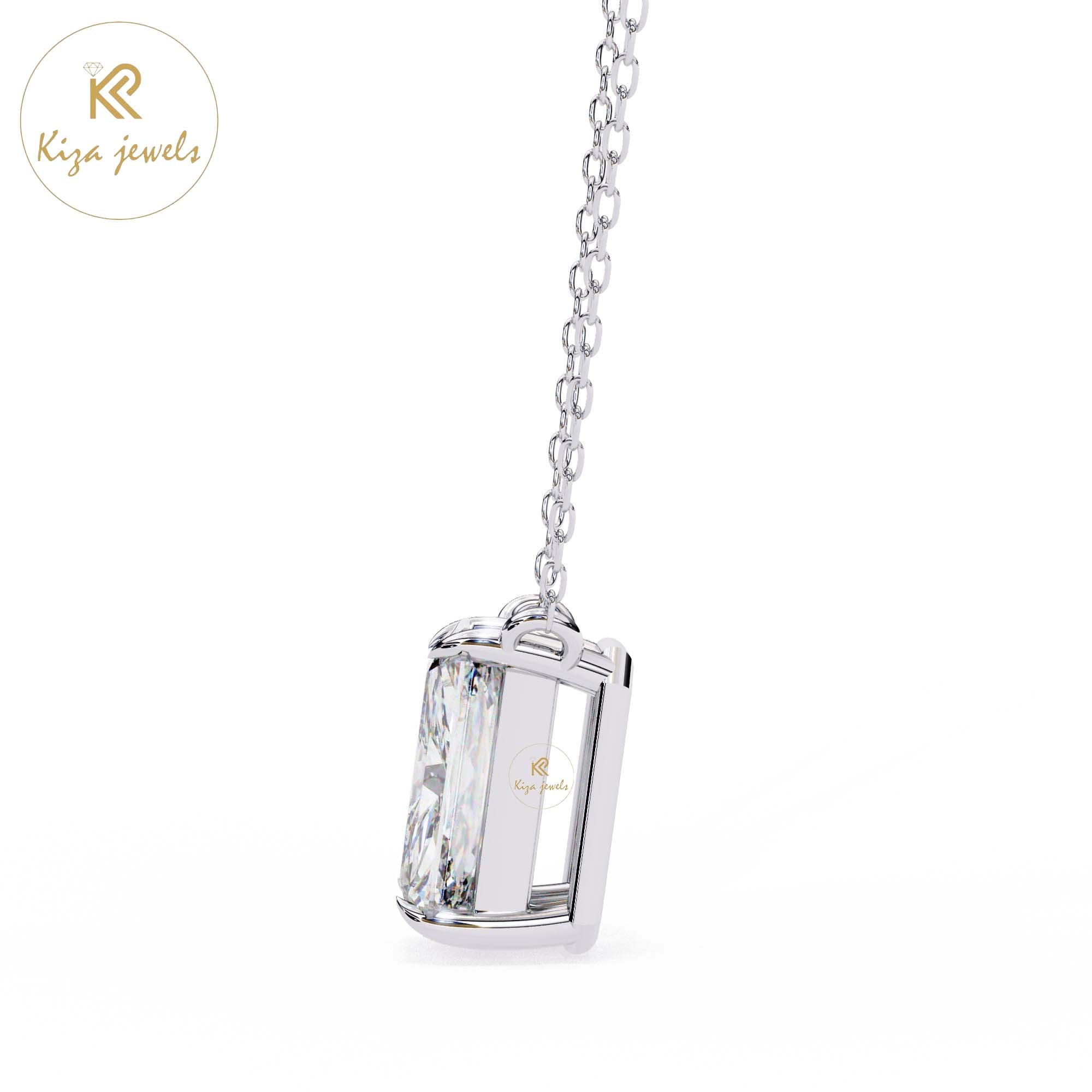 1.03 TDW Emerald Cut Diamond Solitaire Pendant With Chain