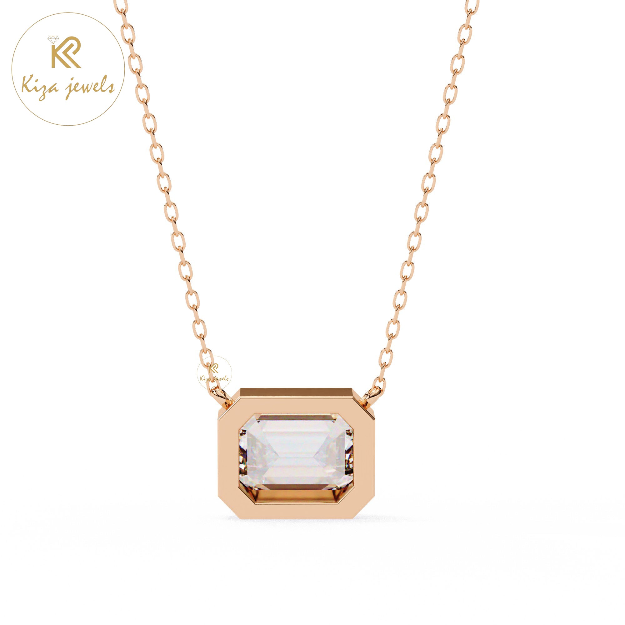 0.78 TDW Emerald Cut Diamond Solitaire Pendant With Chain