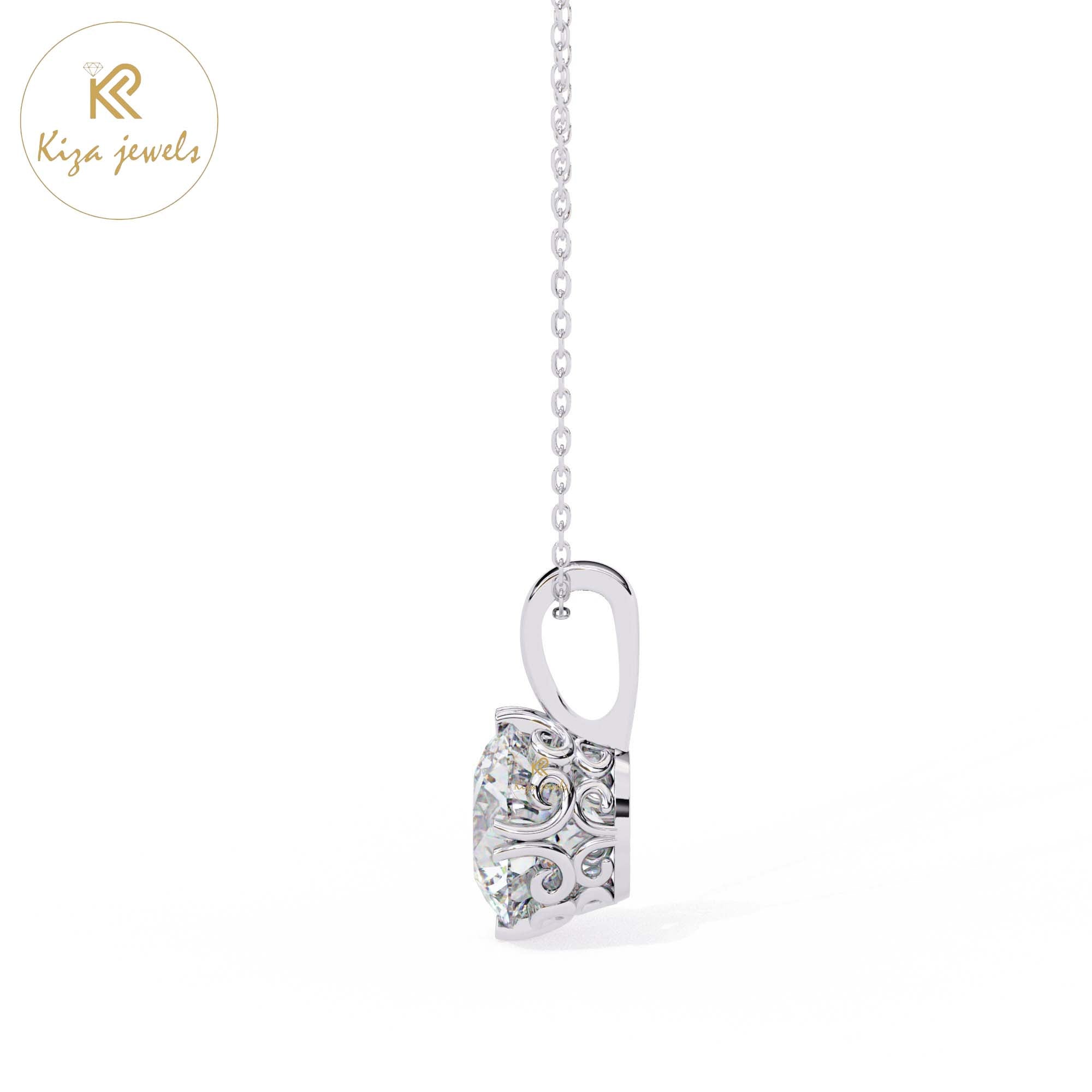 0.94 TDW Round Cut Diamond Solitaire Pendant With Chain