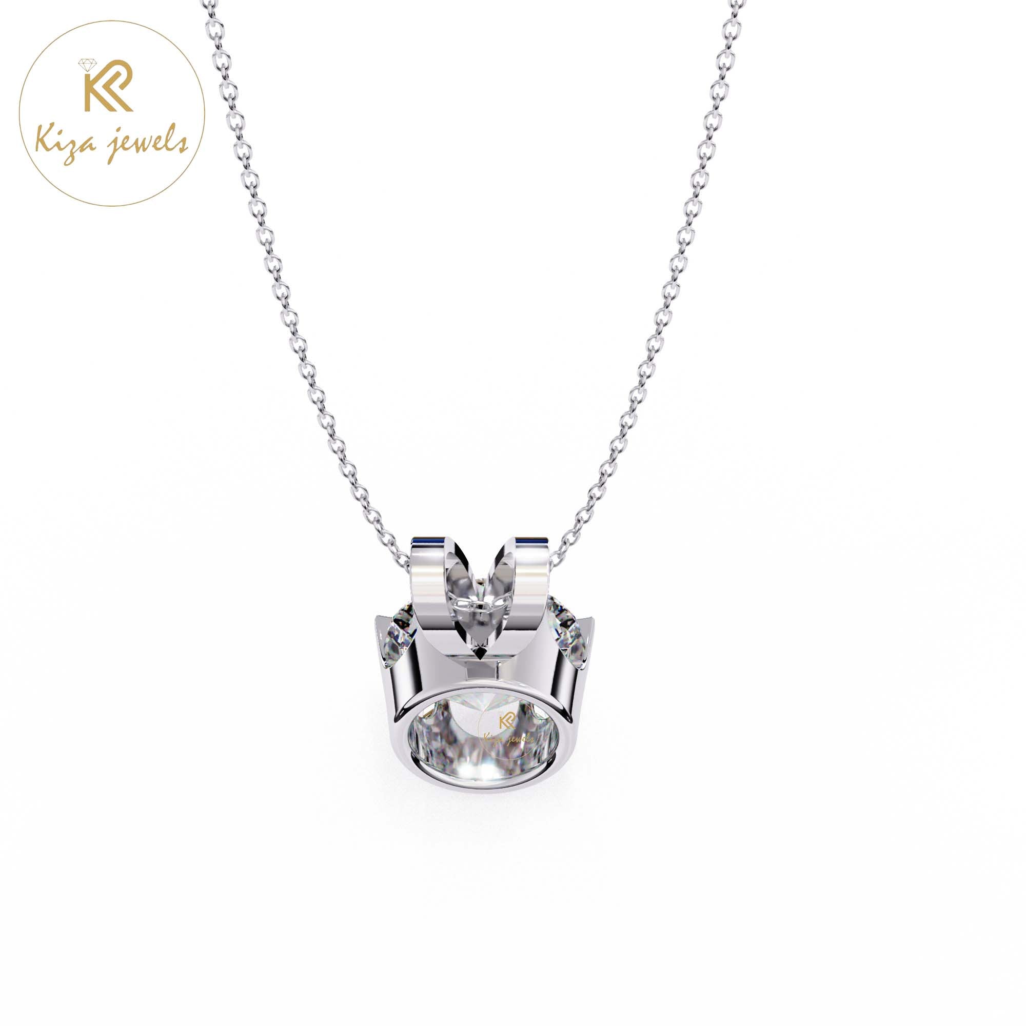 0.82 TDW Round Cut Diamond Solitaire Pendant With Chain