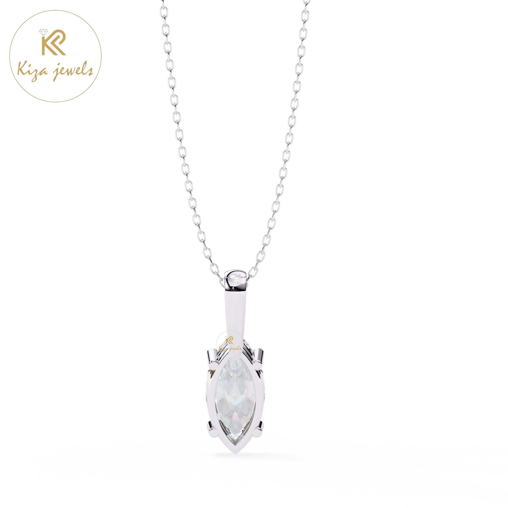 0.93 TDW Marquise Cut Diamond Solitaire Pendant With Chain