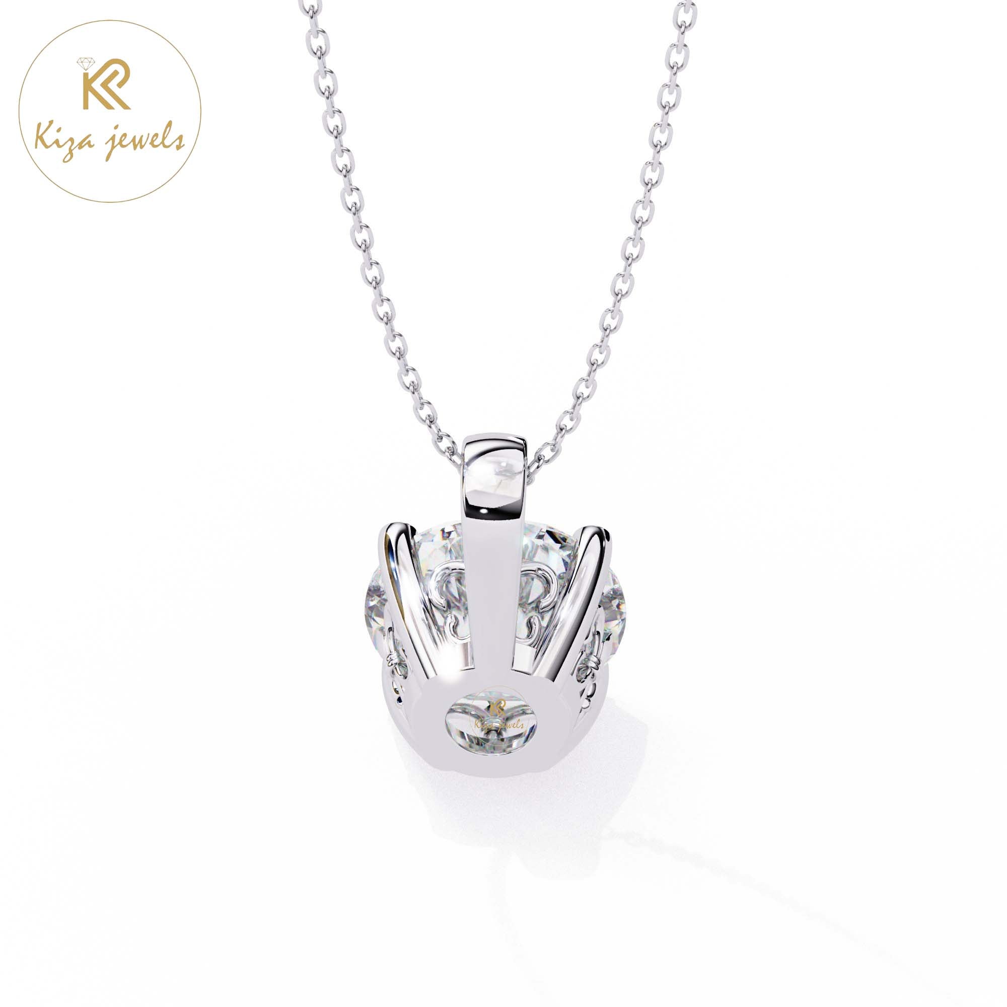 3.01 TDW Cushion Cut Diamond Solitaire Pendant With Chain