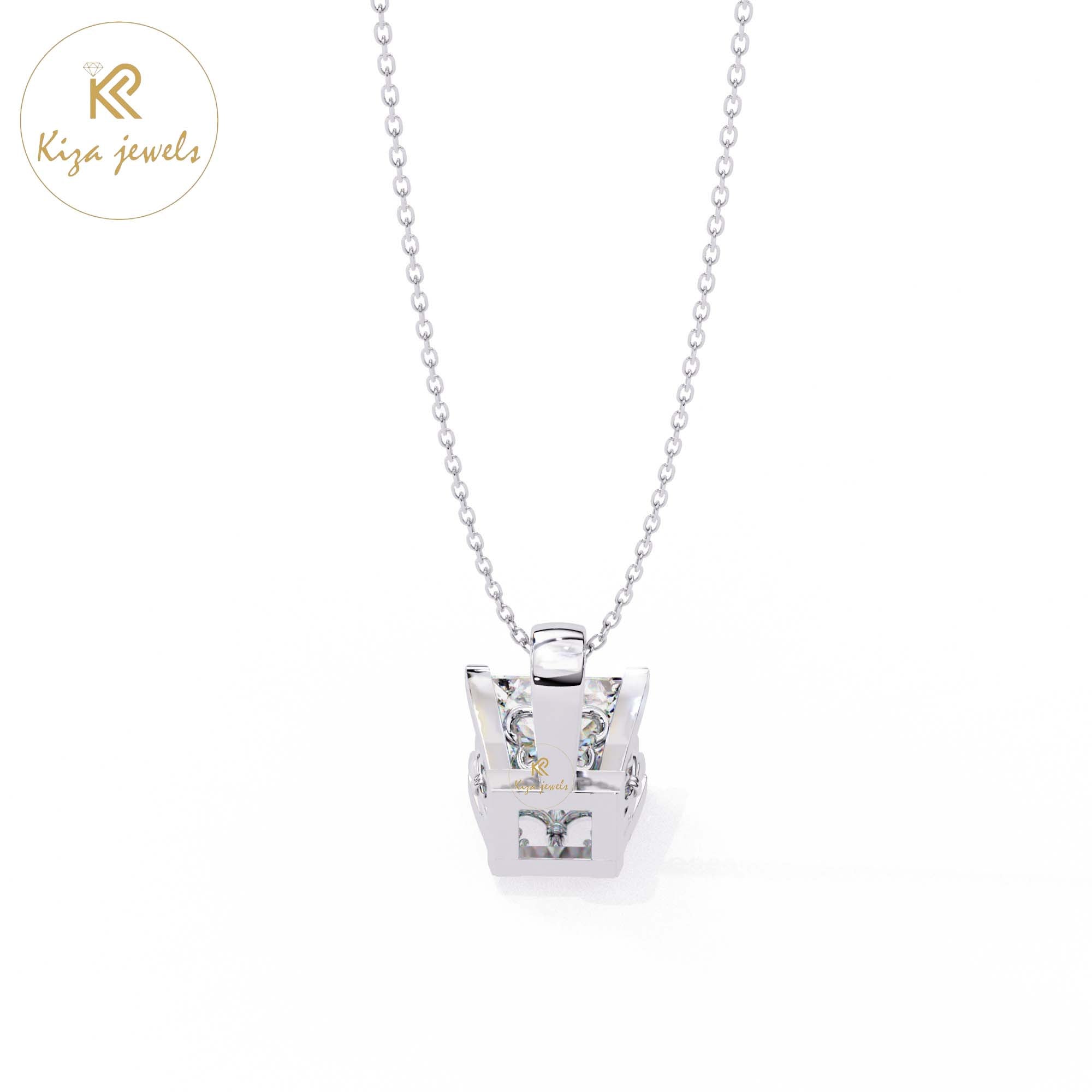 2.62 TDW Princess Cut Diamond Solitaire Pendant With Chain