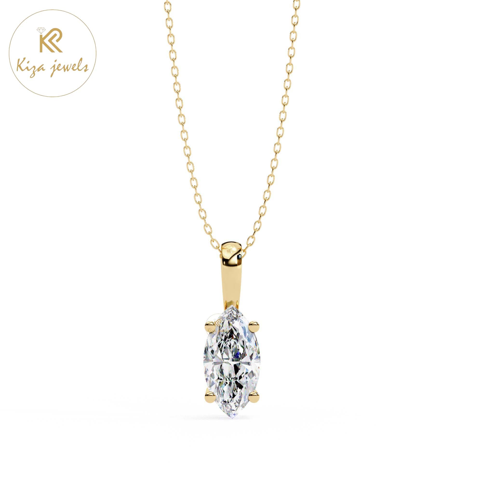 0.93 TDW Marquise Cut Diamond Solitaire Pendant With Chain