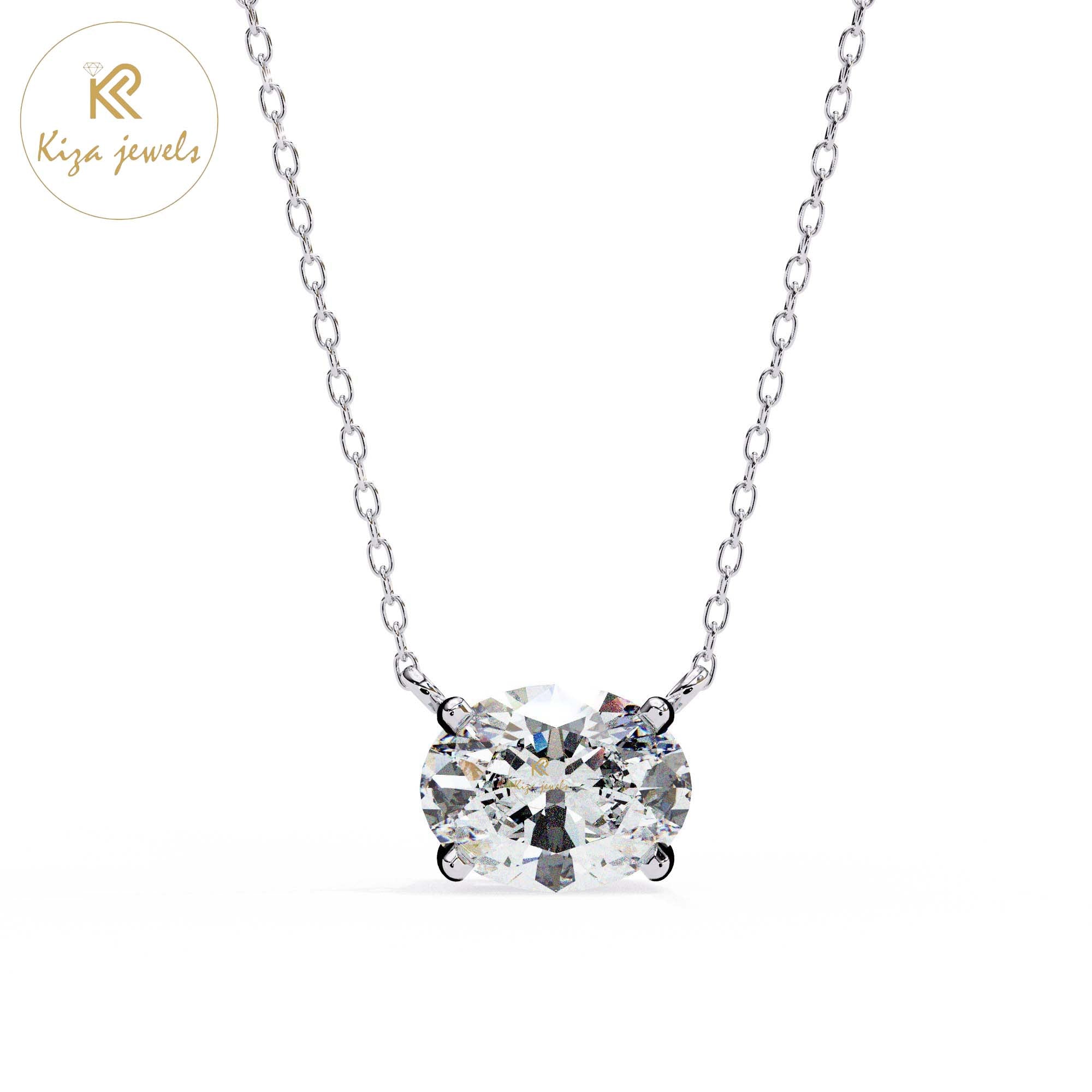 1.66 TDW Oval Cut Diamond Solitaire Pendant With Chain