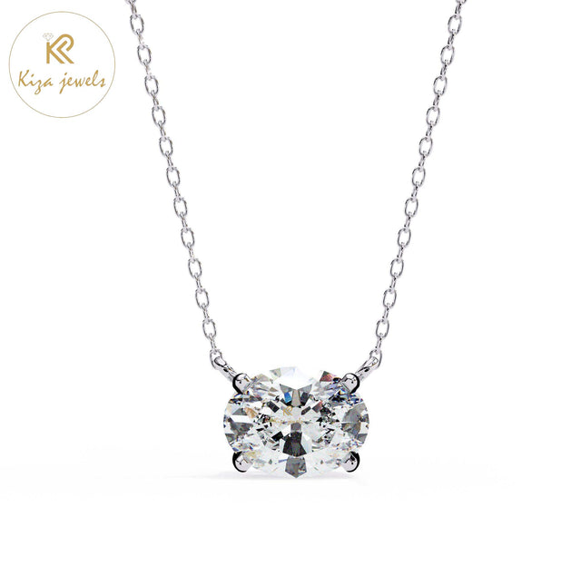 1.66 TDW Oval Cut Diamond Solitaire Pendant With Chain