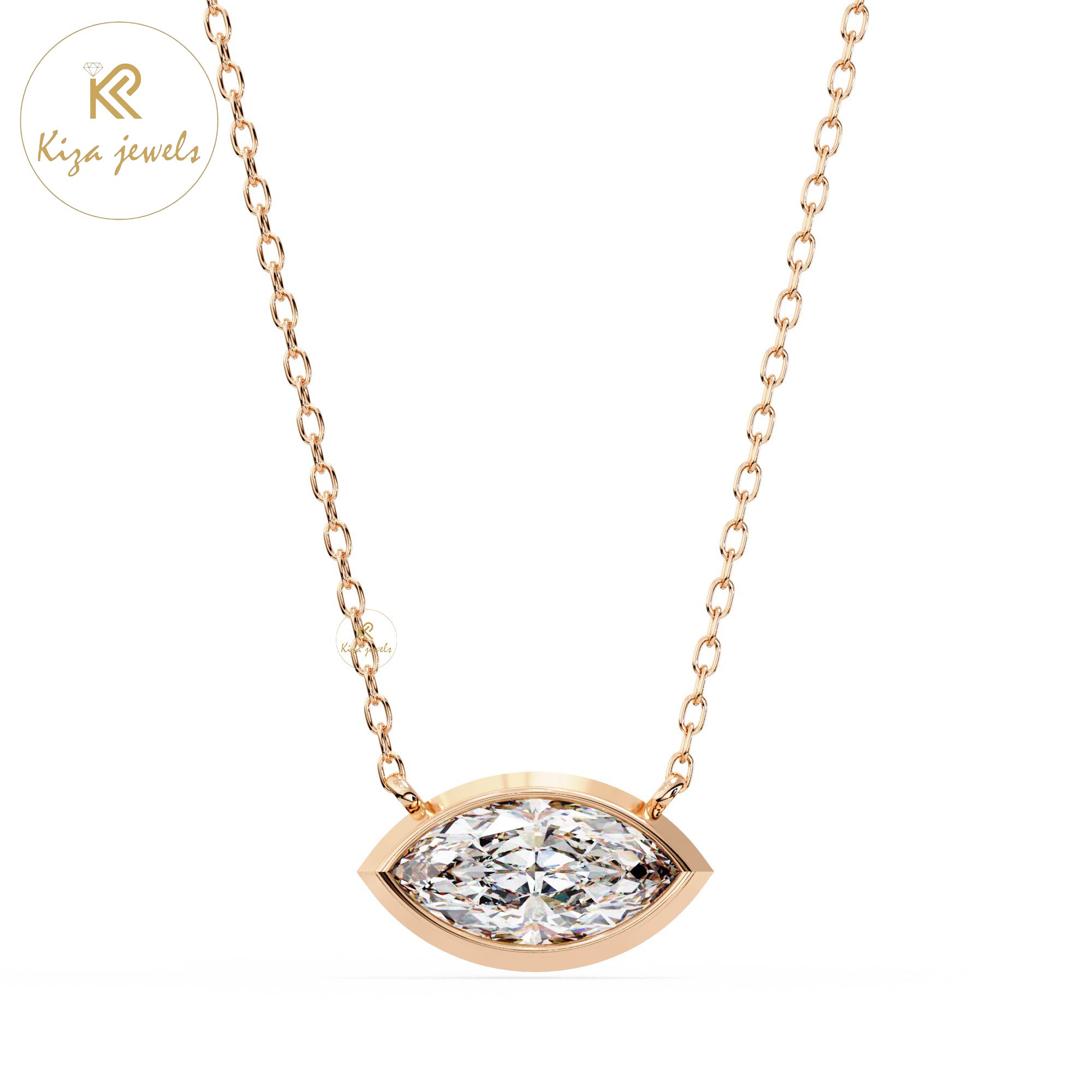 0.68 TDW Marquise Cut Diamond Solitaire Pendant With Chain