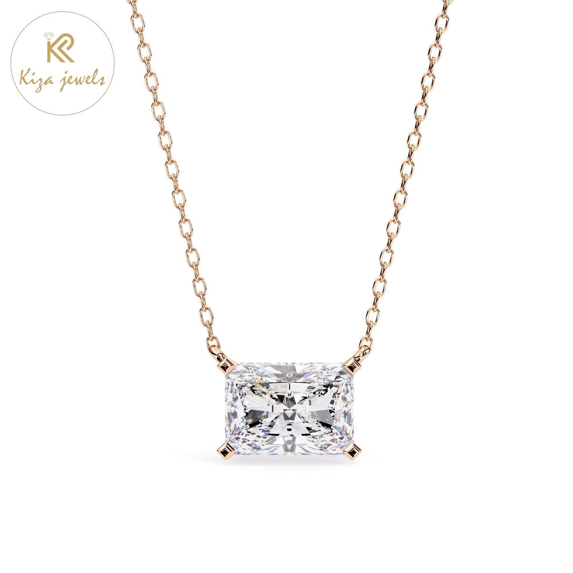 1.95 TDW Radiant Cut Diamond Solitaire Pendant With Chain