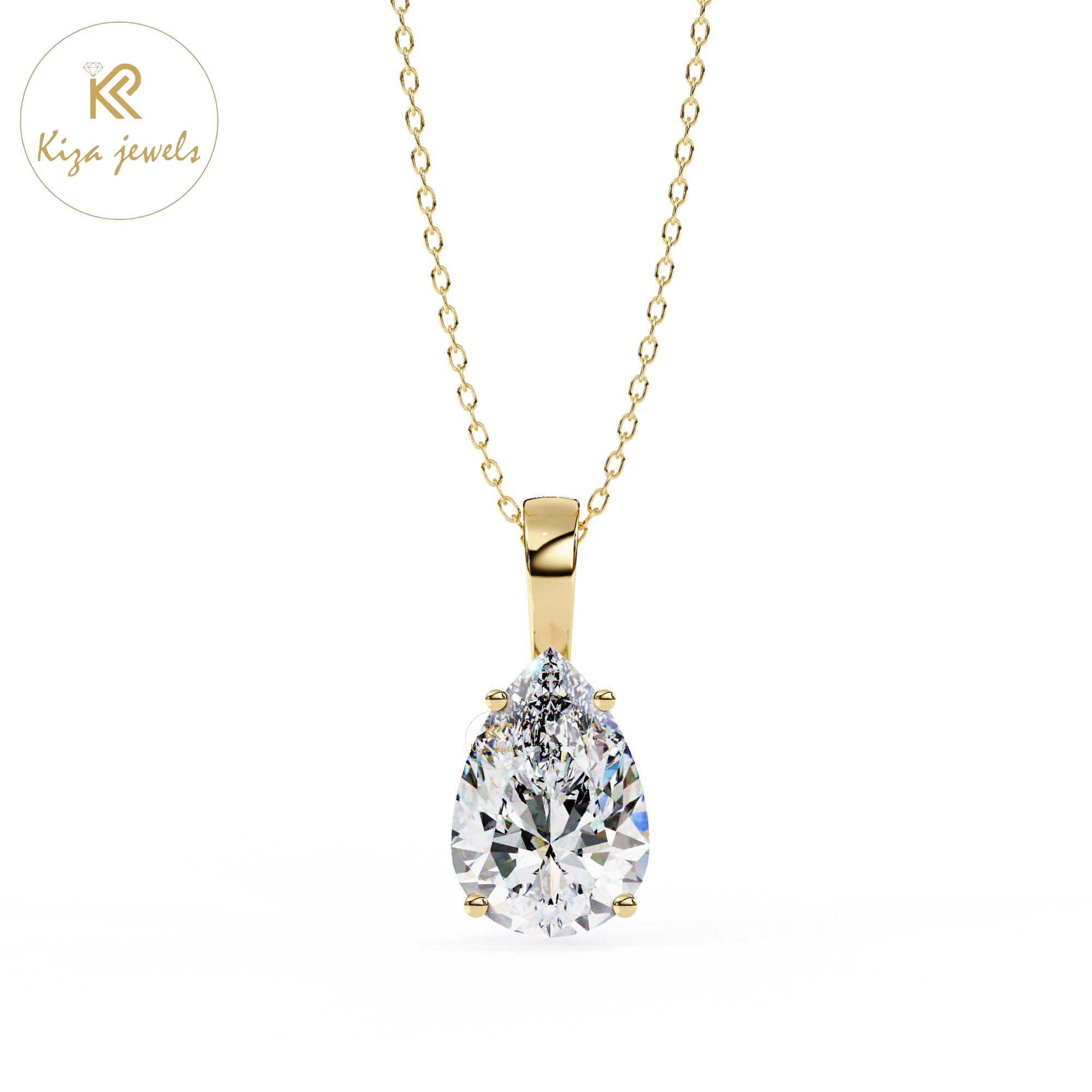 0.65 TDW Pear Cut Diamond Solitaire Pendant With Chain