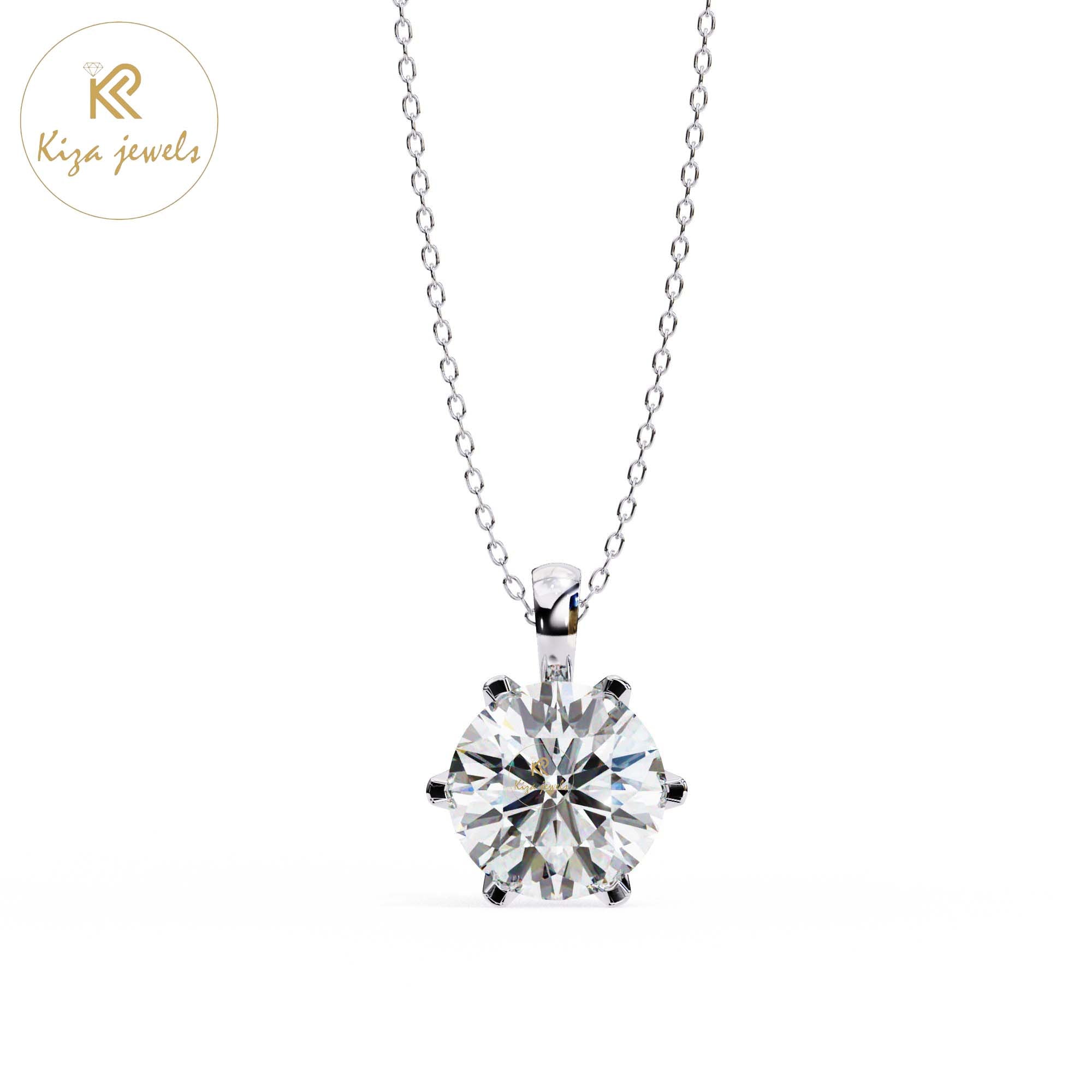 2.20 TDW Round Cut Diamond Solitaire Pendant With Chain