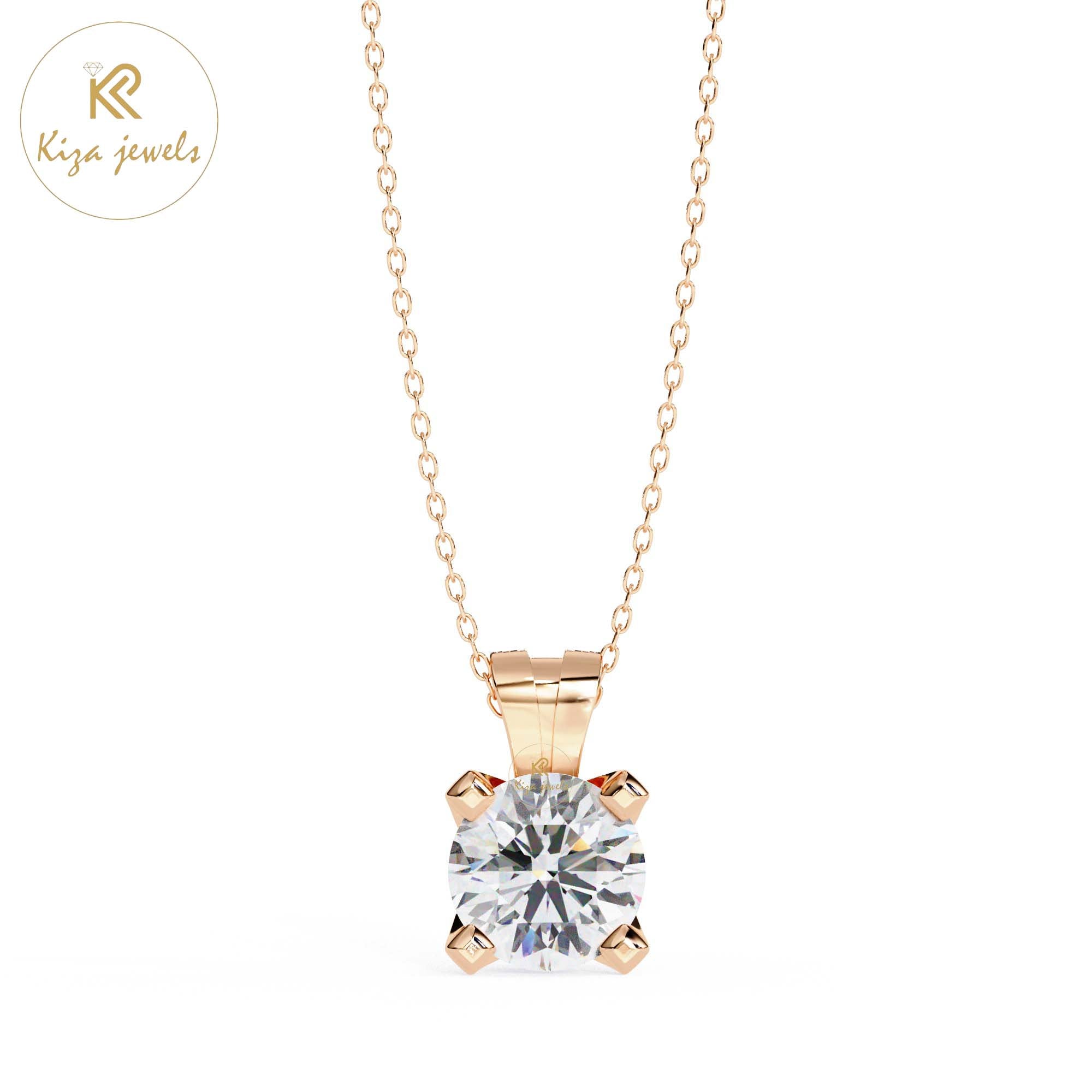 2.18 TDW Round Cut Diamond Solitaire Pendant With Chain