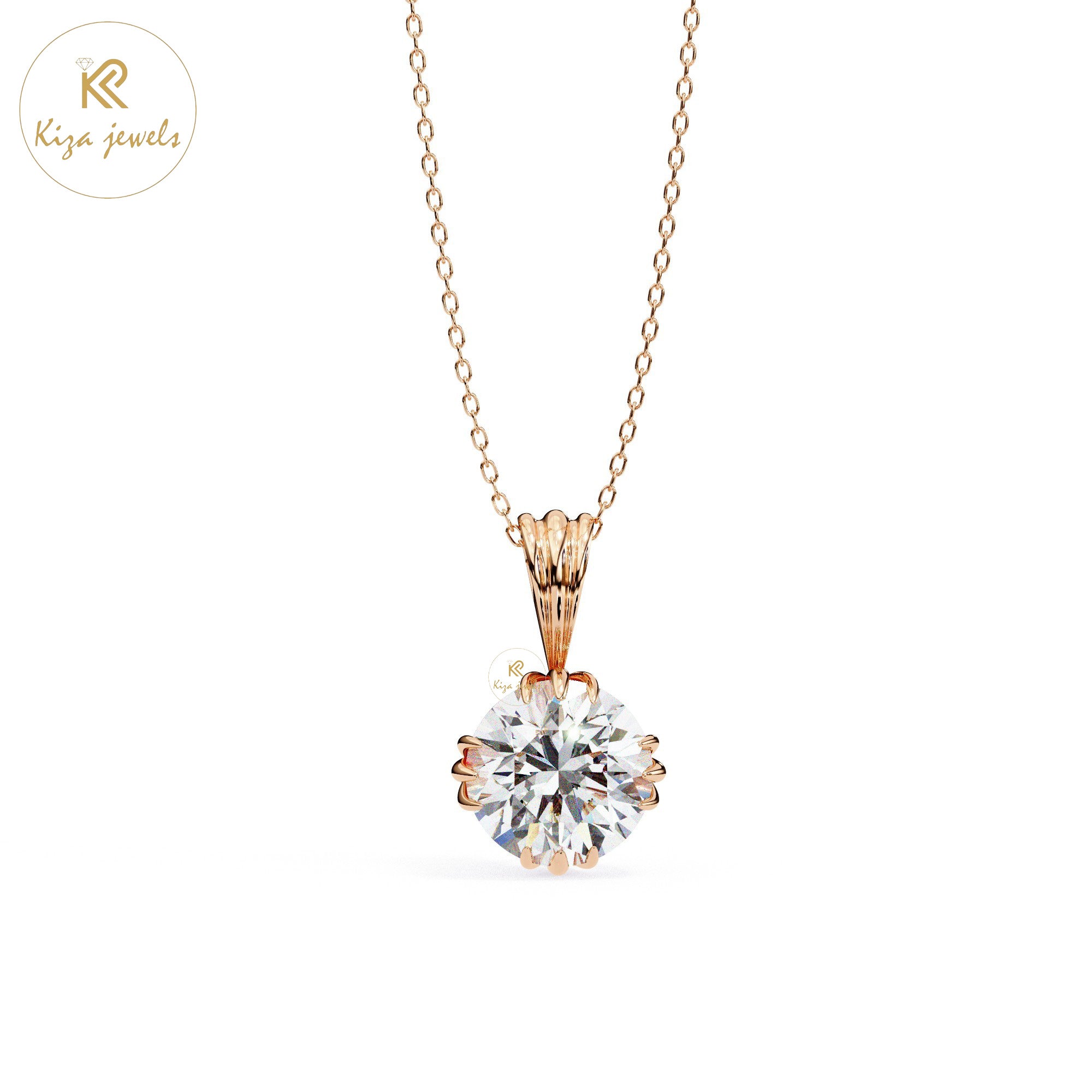 1.00 TDW Round Cut Diamond Solitaire Pendant With Chain