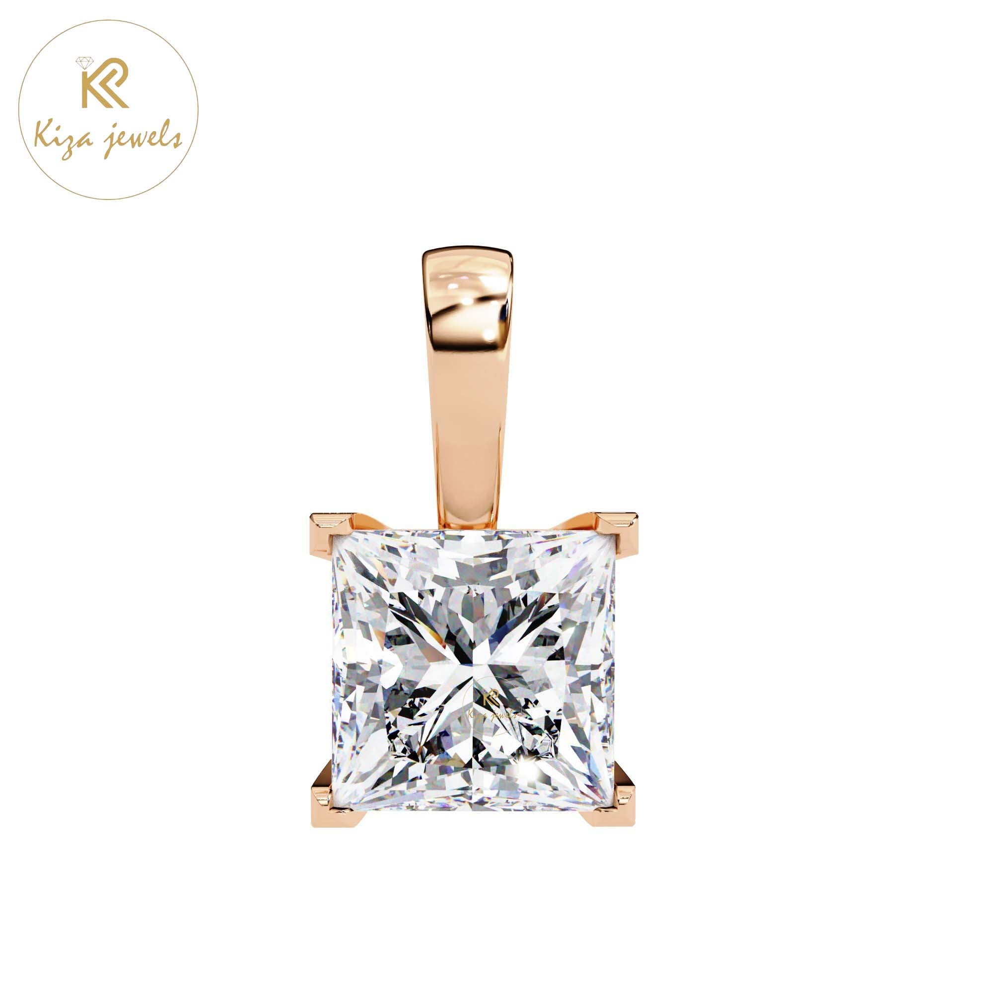 2.62 TDW Princess Cut Diamond Solitaire Pendant With Chain