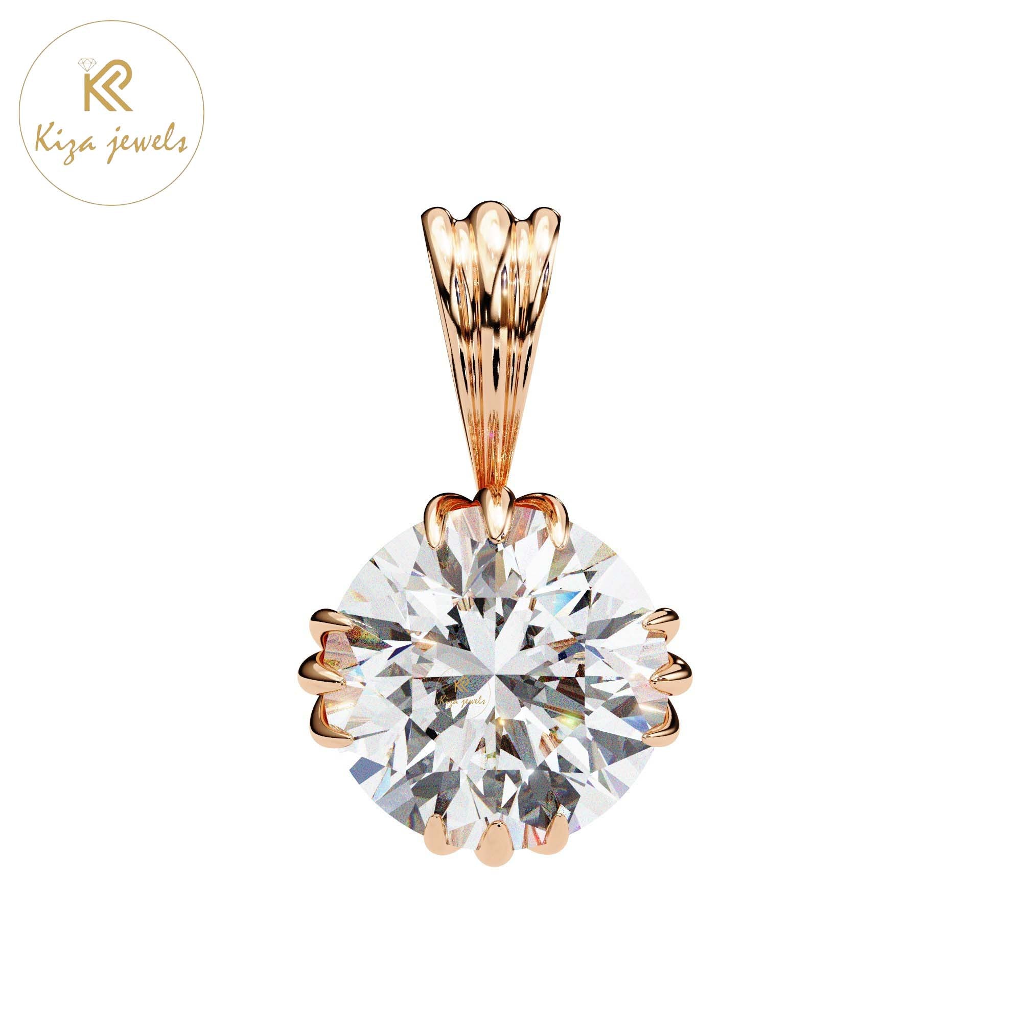 1.00 TDW Round Cut Diamond Solitaire Pendant With Chain