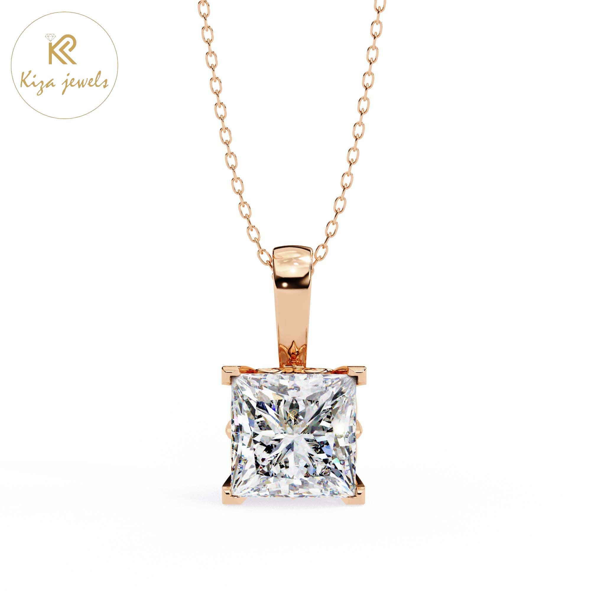 2.62 TDW Princess Cut Diamond Solitaire Pendant With Chain