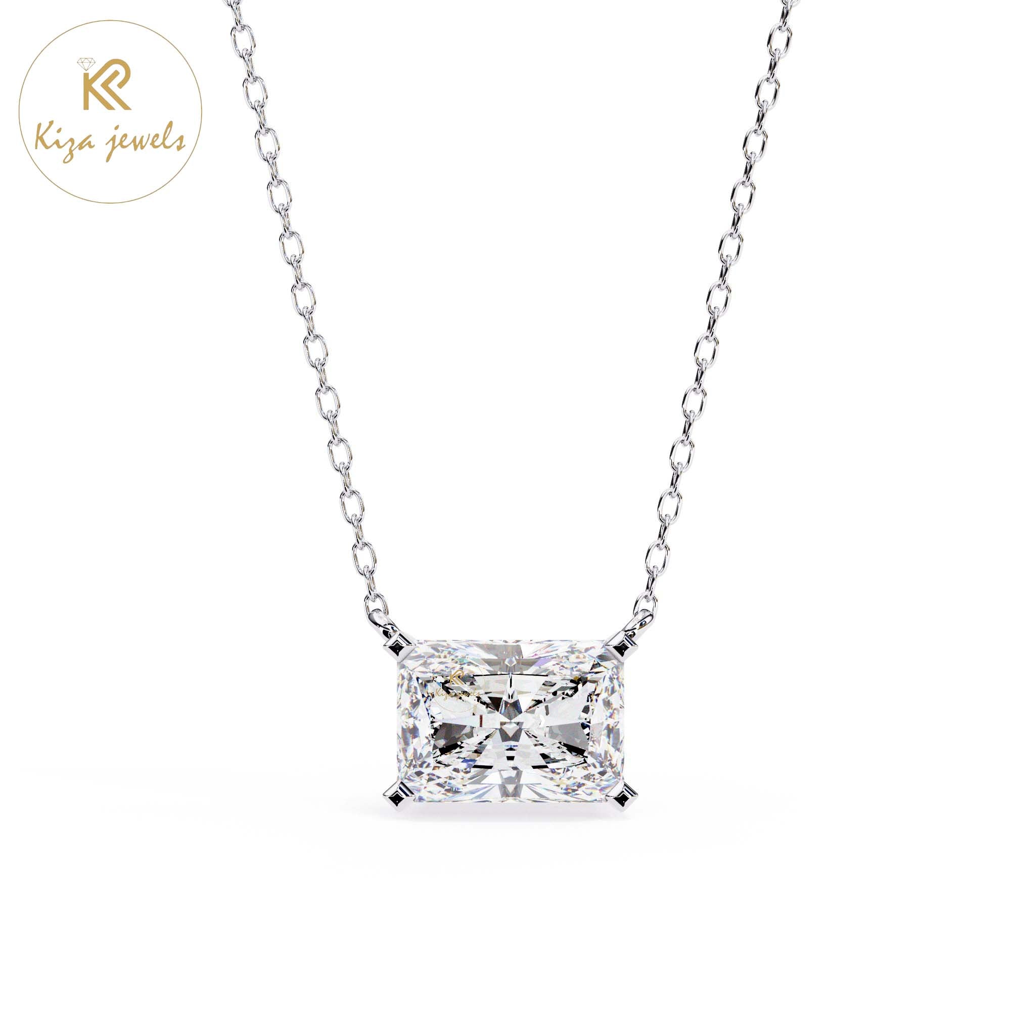 1.95 TDW Radiant Cut Diamond Solitaire Pendant With Chain