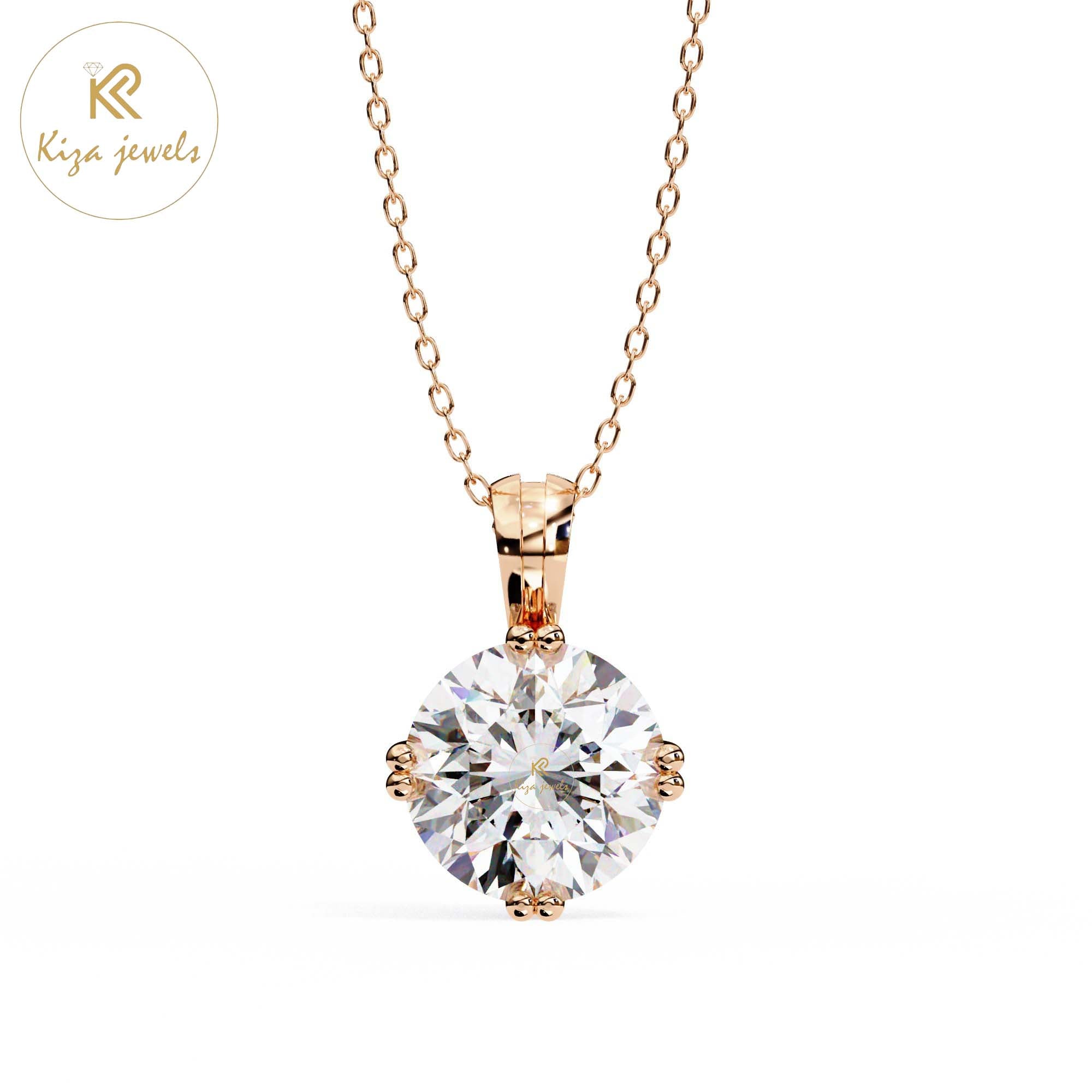 1.98 TDW Round Cut Diamond Solitaire Pendant With Chain