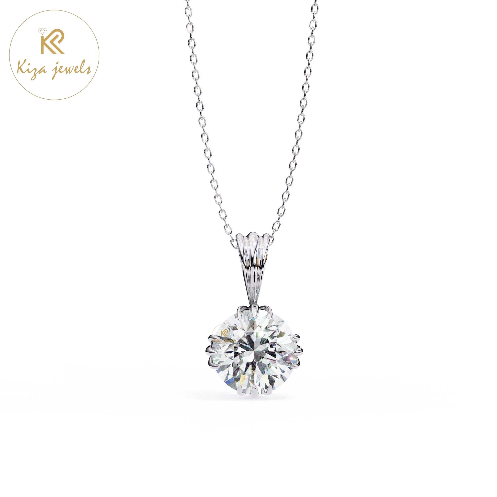 1.00 TDW Round Cut Diamond Solitaire Pendant With Chain