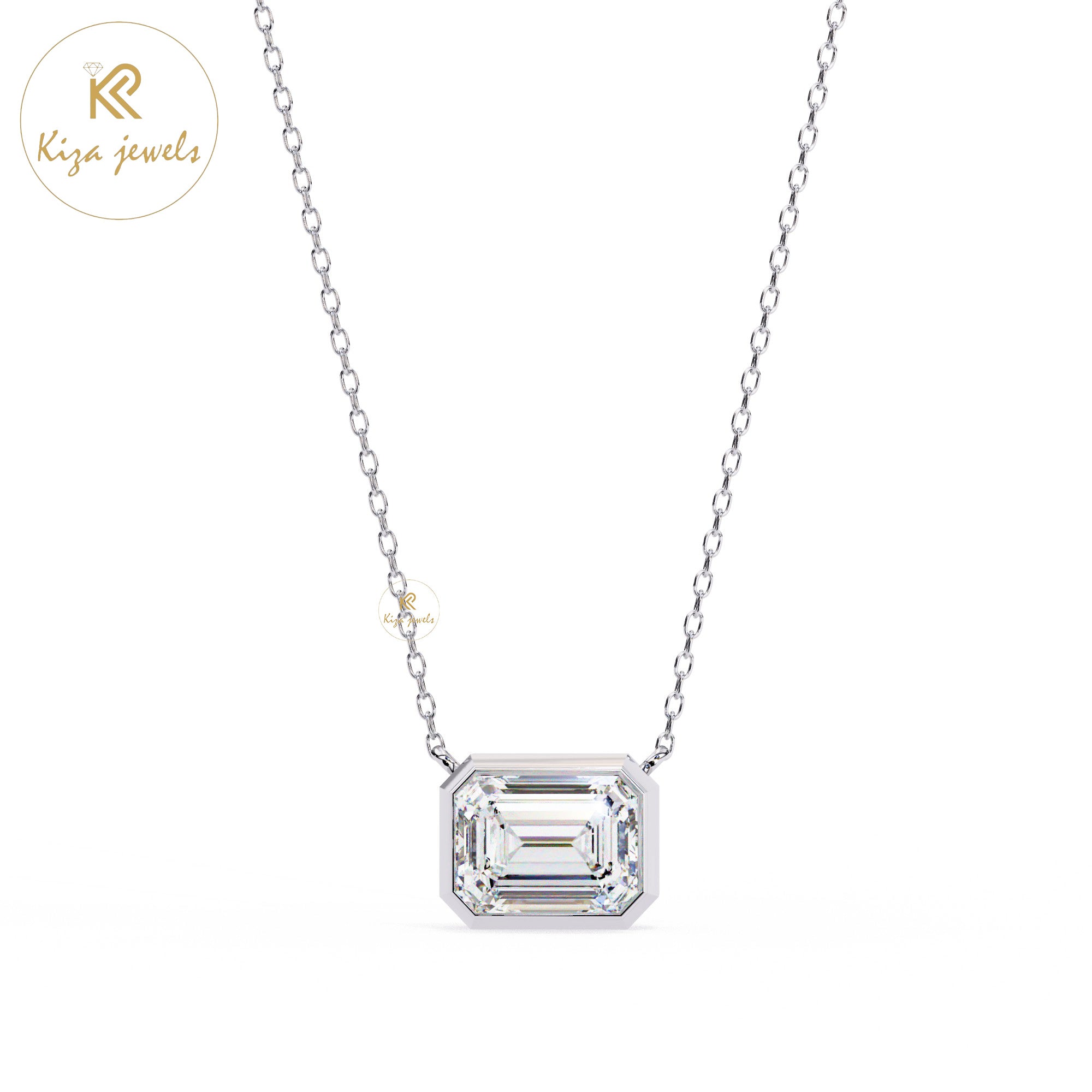 0.78 TDW Emerald Cut Diamond Solitaire Pendant With Chain