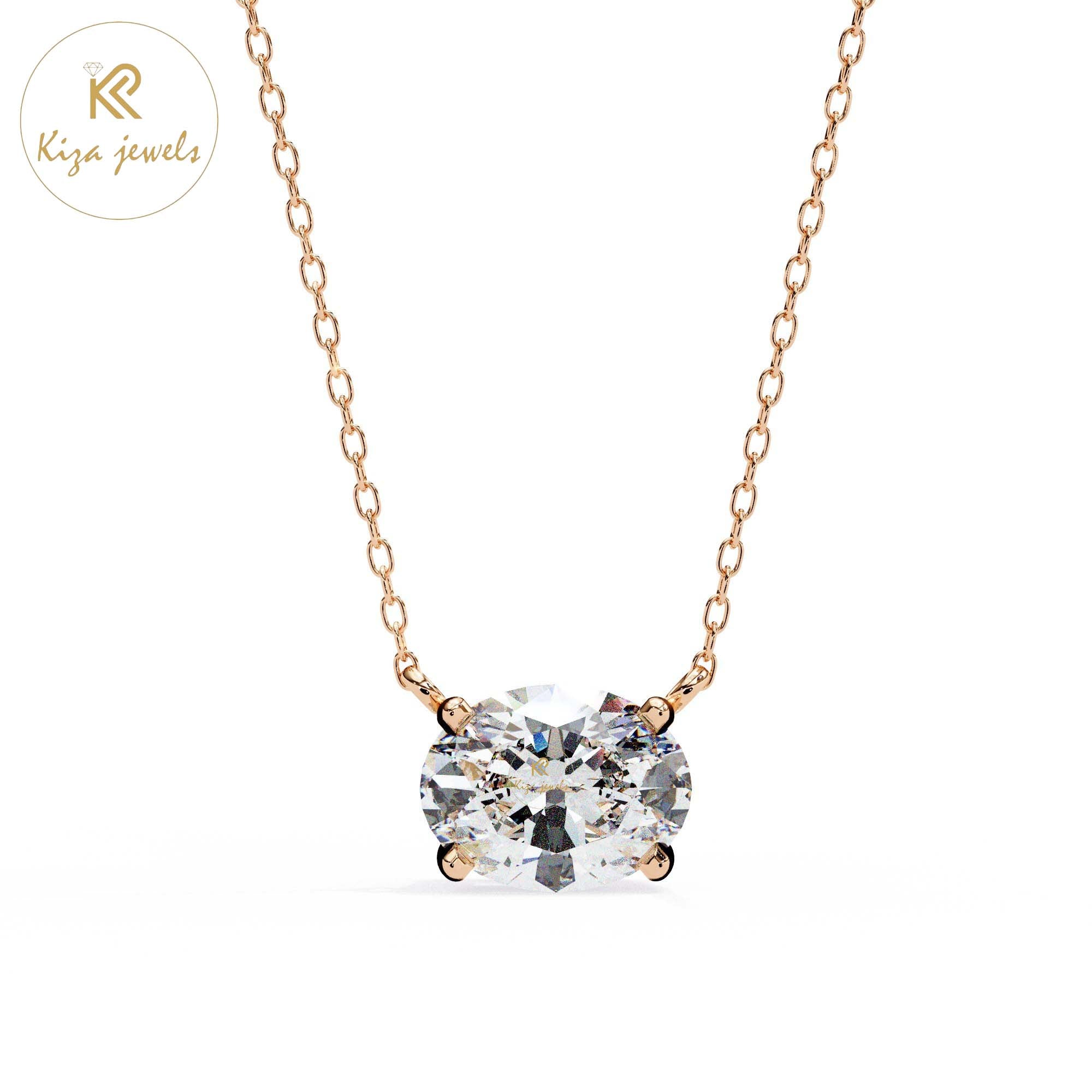 1.66 TDW Oval Cut Diamond Solitaire Pendant With Chain