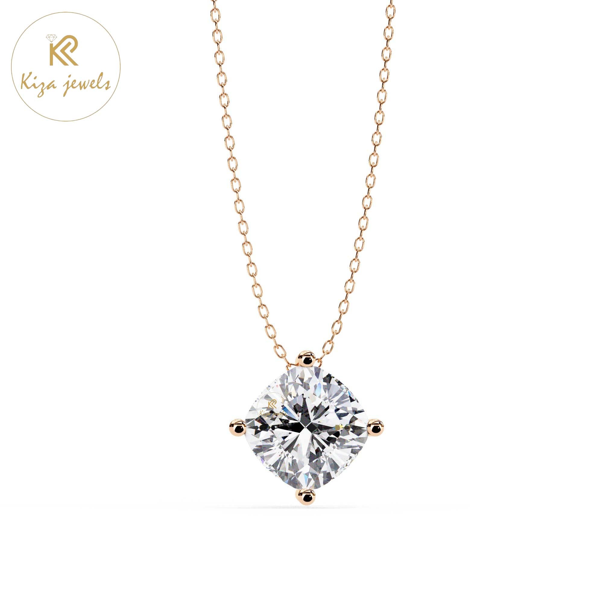 2.32 TDW Cushion Cut Diamond Solitaire Pendant With Chain