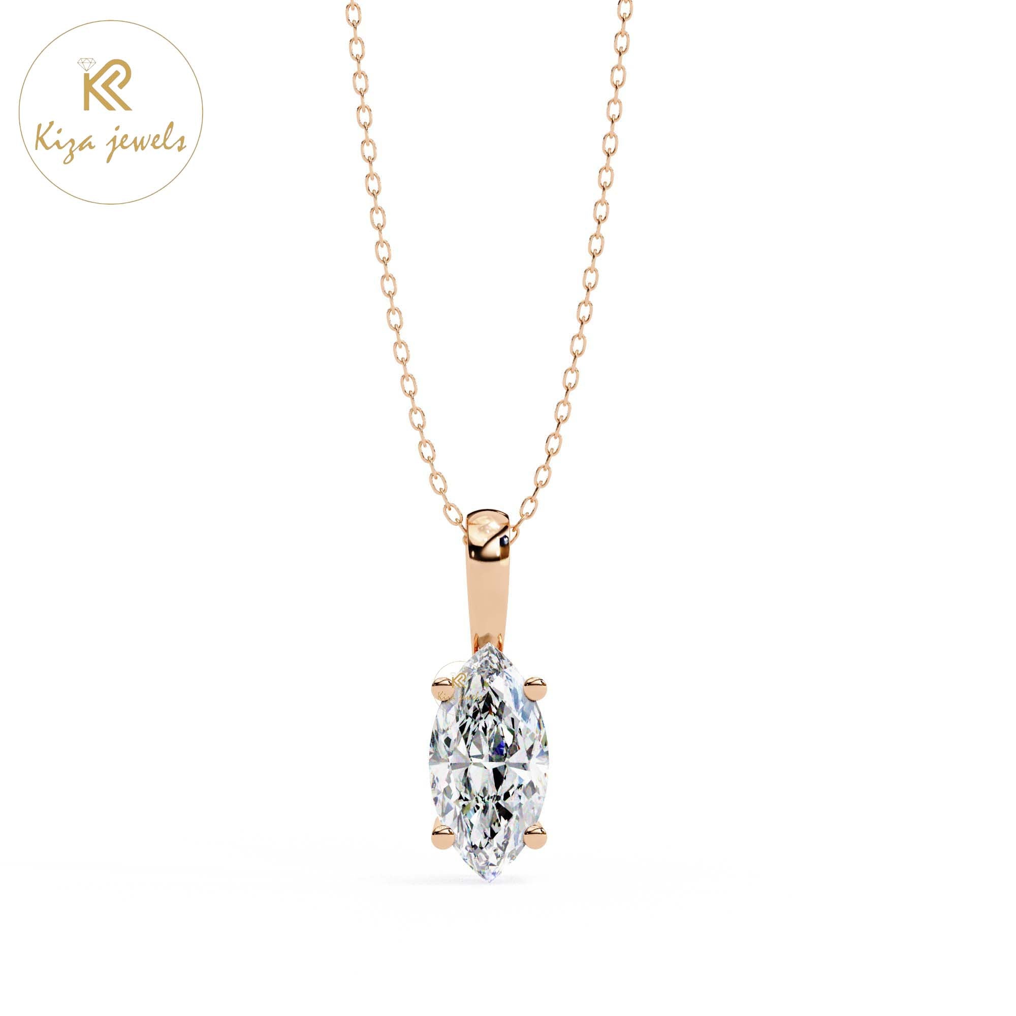 0.93 TDW Marquise Cut Diamond Solitaire Pendant With Chain