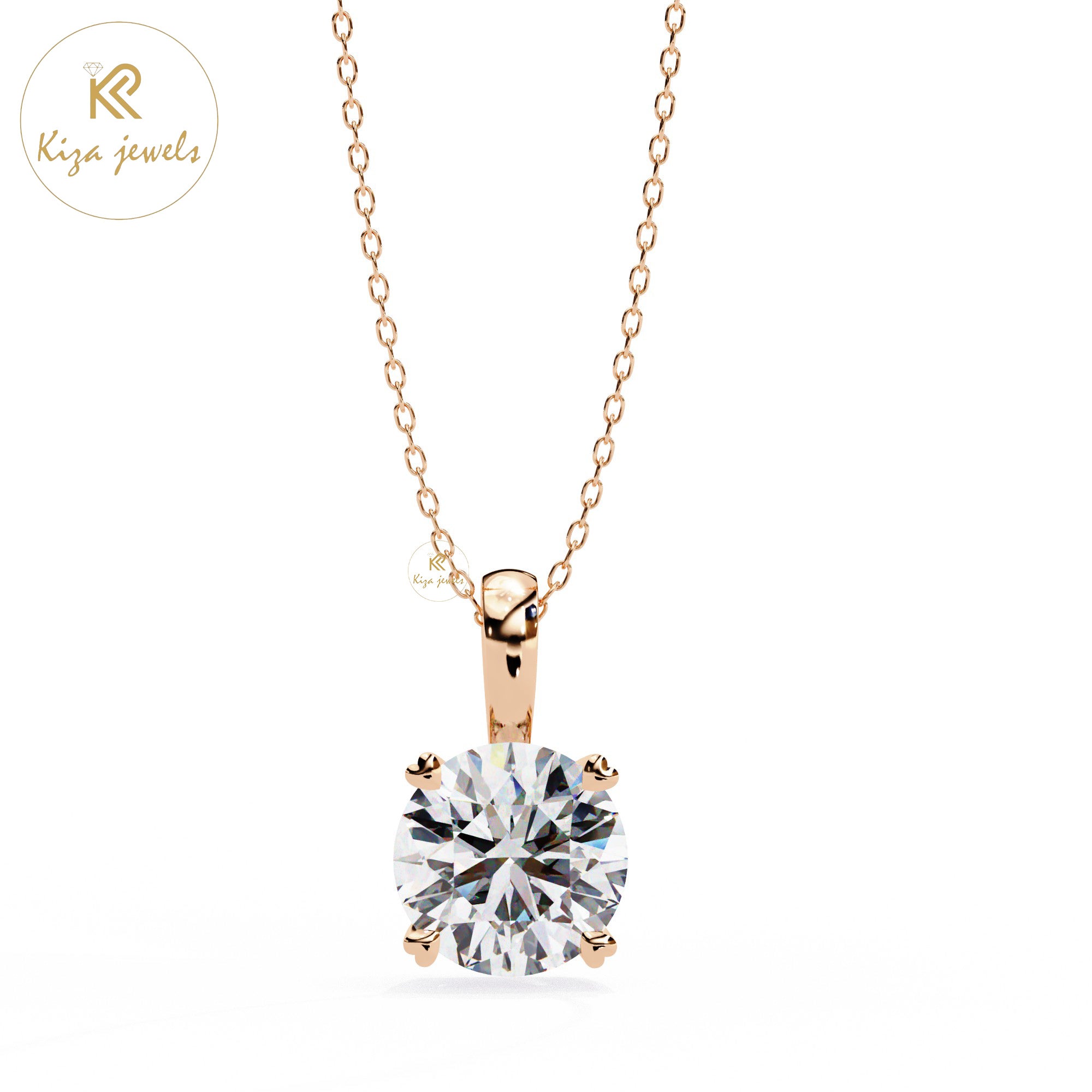 0.80 TDW Round Cut Diamond Solitaire Pendant With Chain