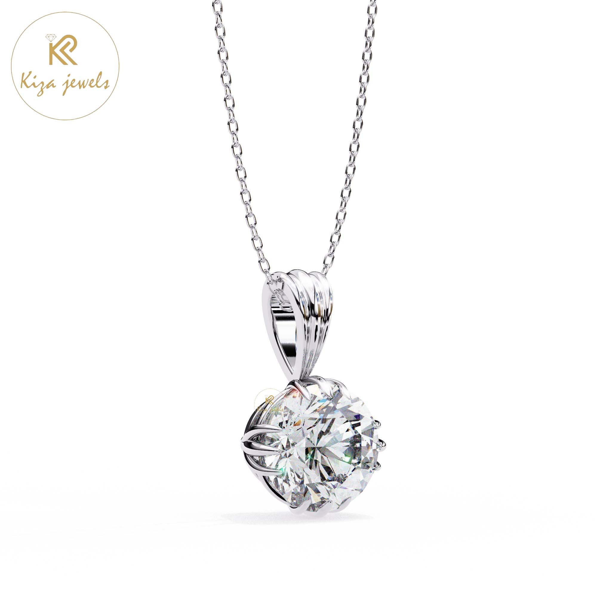 1.00 TDW Round Cut Diamond Solitaire Pendant With Chain