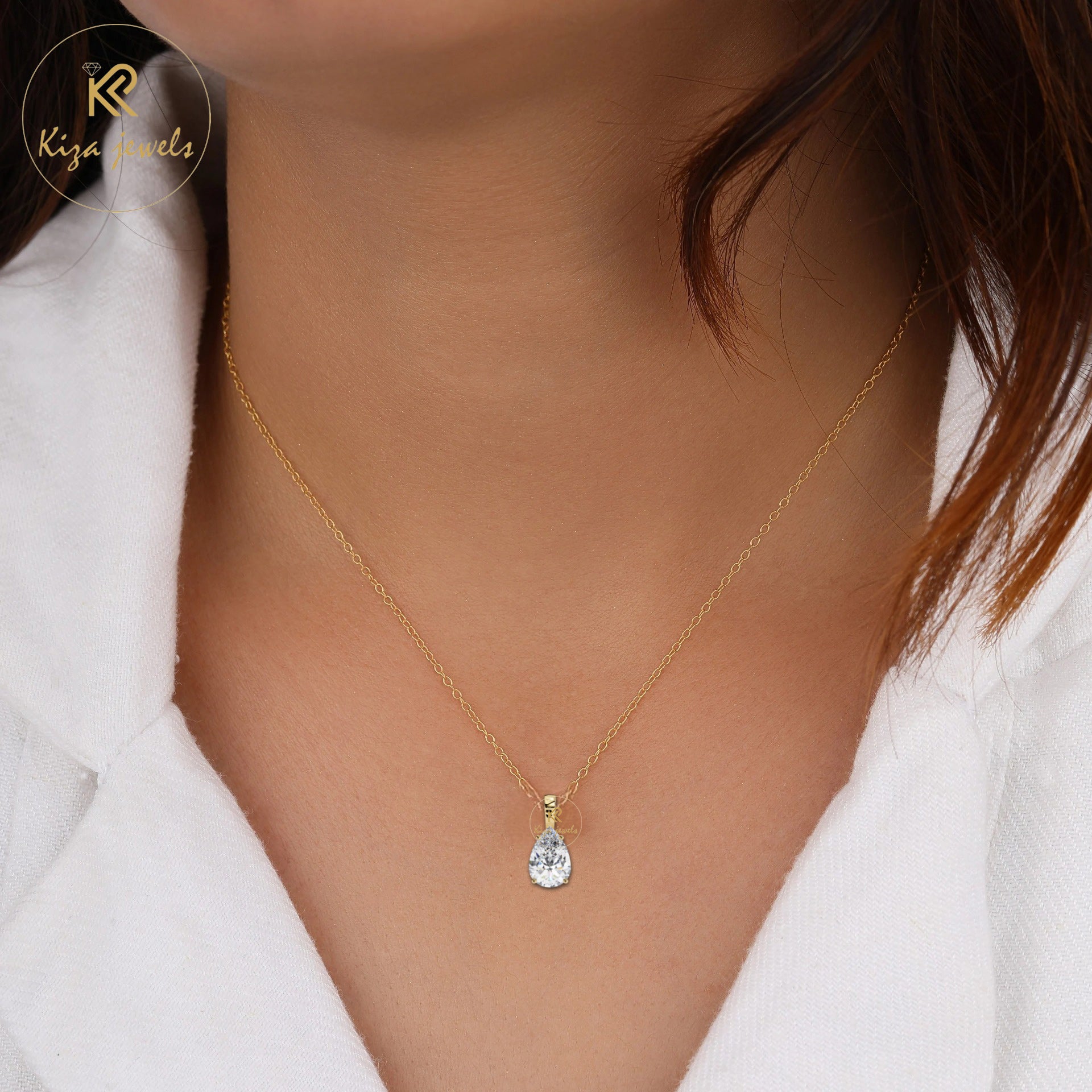 0.65 TDW Pear Cut Diamond Solitaire Pendant With Chain