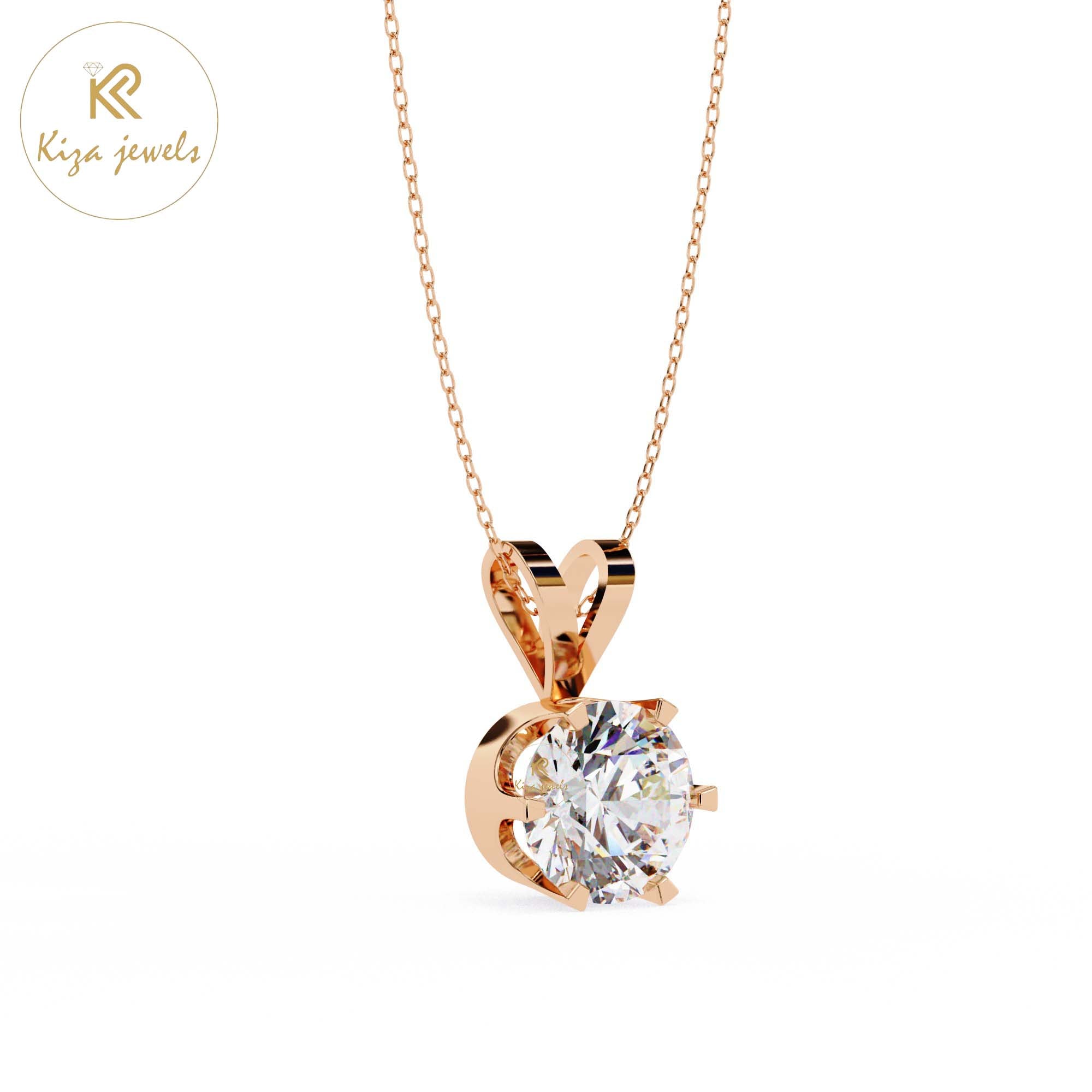 0.82 TDW Round Cut Diamond Solitaire Pendant With Chain