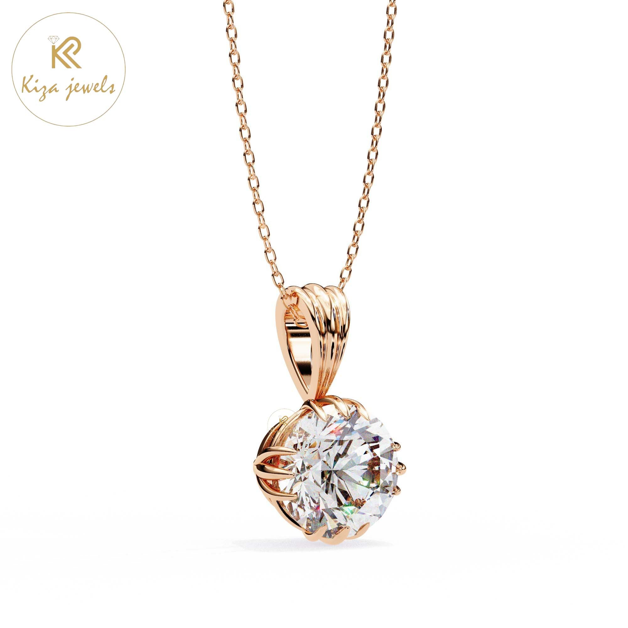 1.00 TDW Round Cut Diamond Solitaire Pendant With Chain