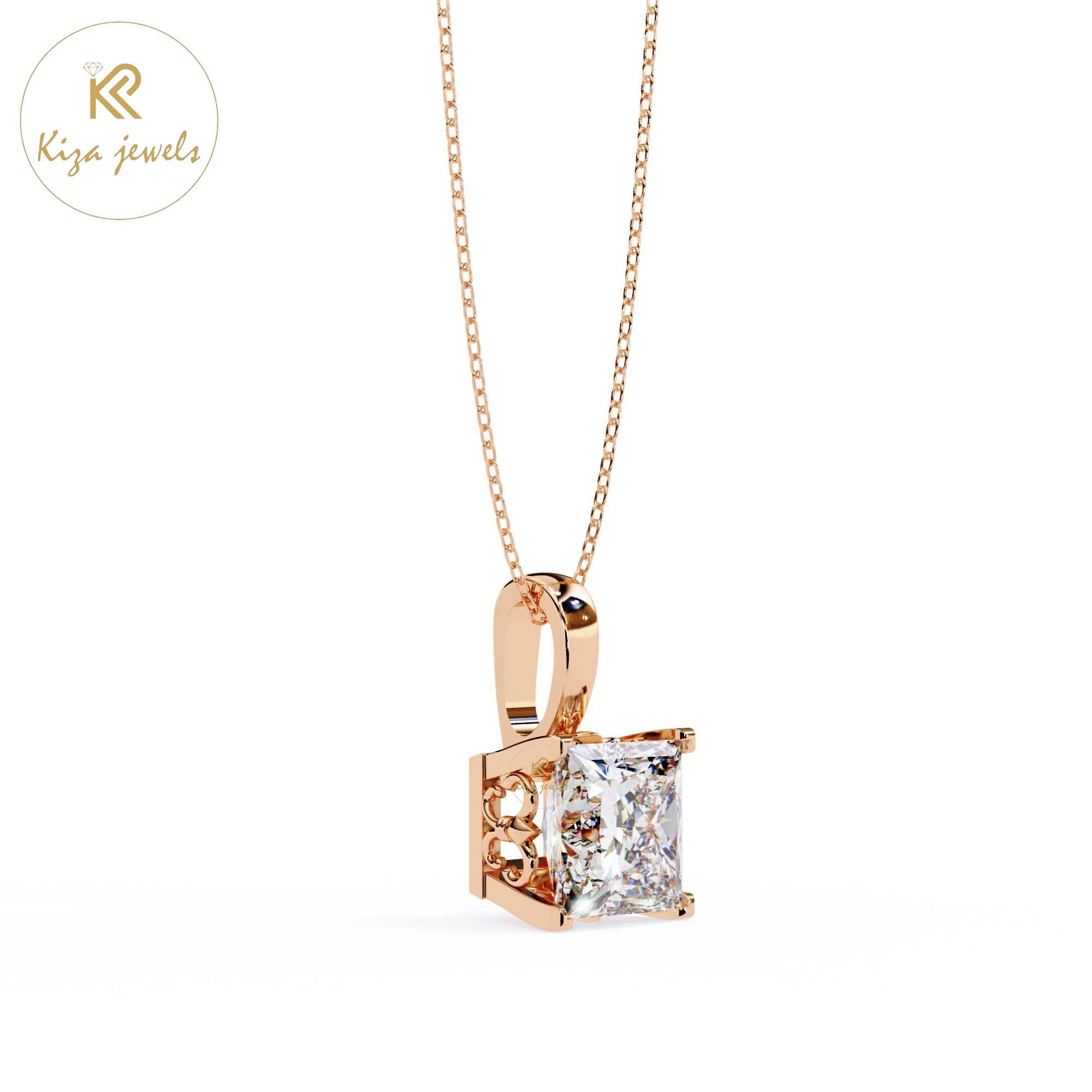 2.62 TDW Princess Cut Diamond Solitaire Pendant With Chain