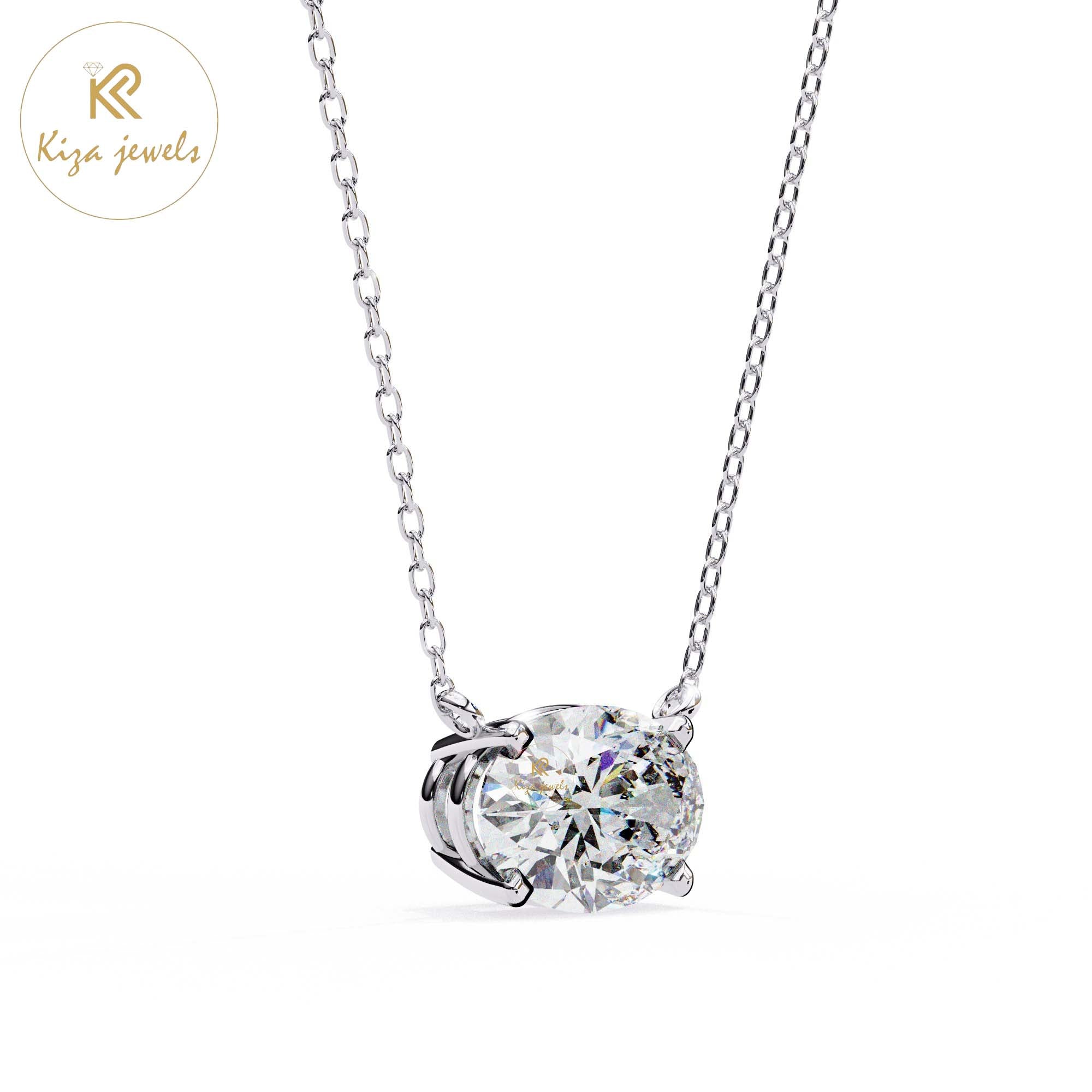 1.66 TDW Oval Cut Diamond Solitaire Pendant With Chain