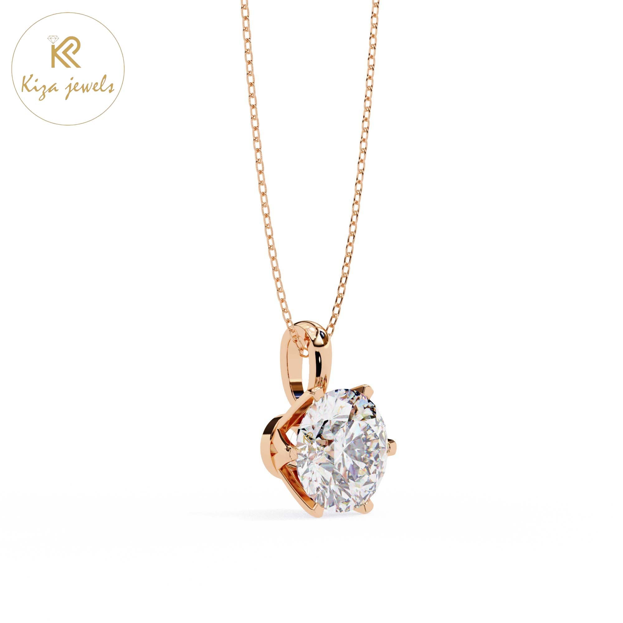 2.20 TDW Round Cut Diamond Solitaire Pendant With Chain