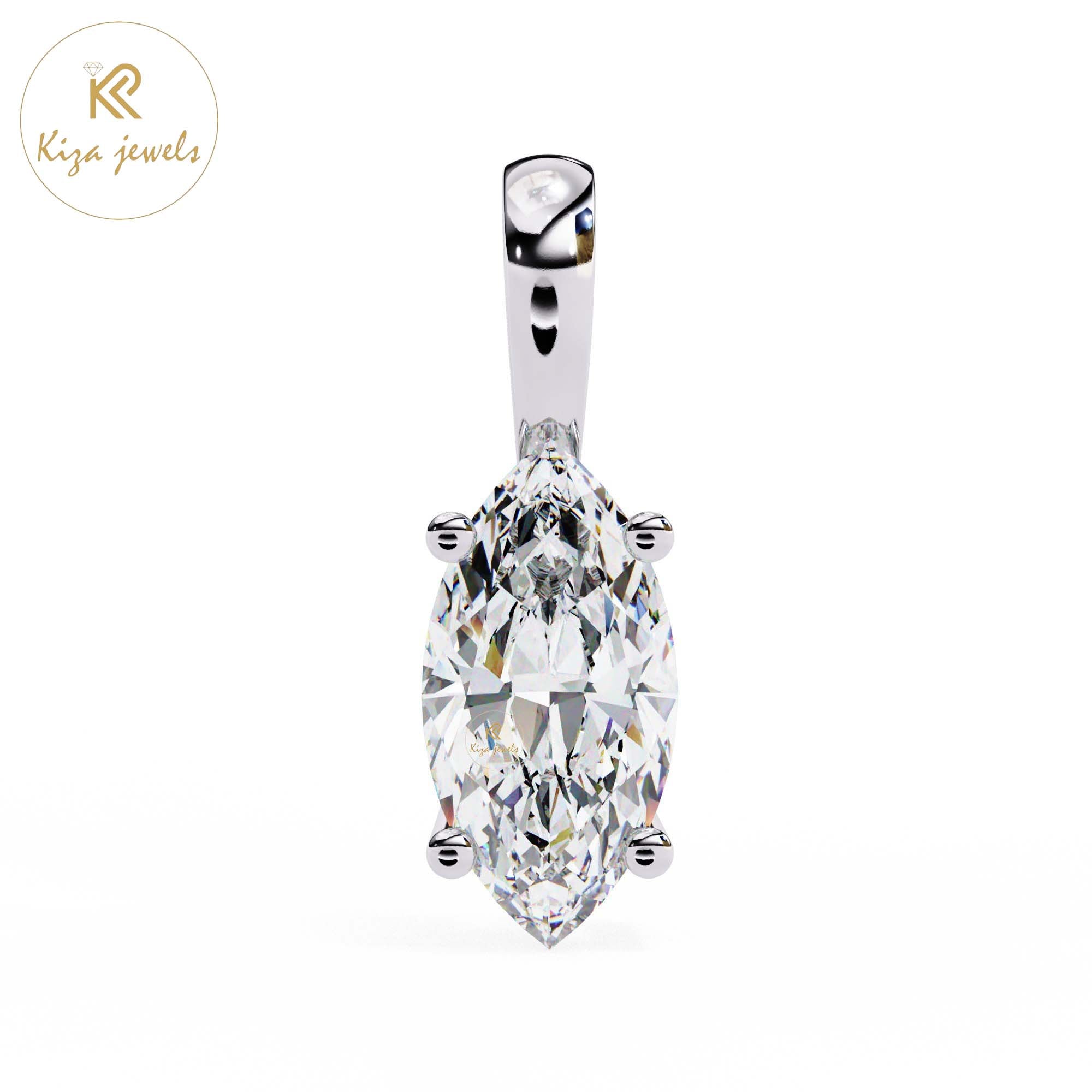 0.93 TDW Marquise Cut Diamond Solitaire Pendant With Chain