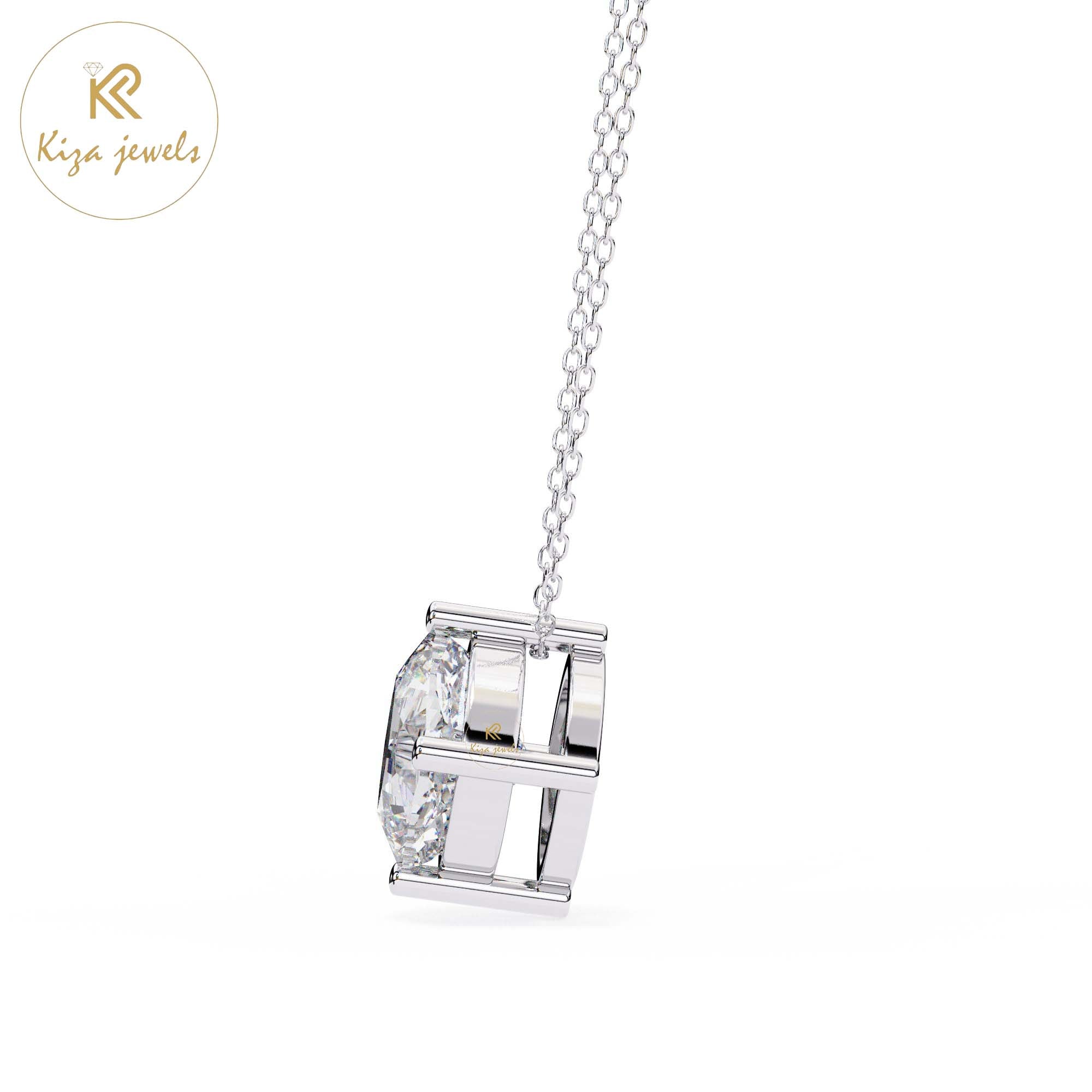 2.32 TDW Cushion Cut Diamond Solitaire Pendant With Chain