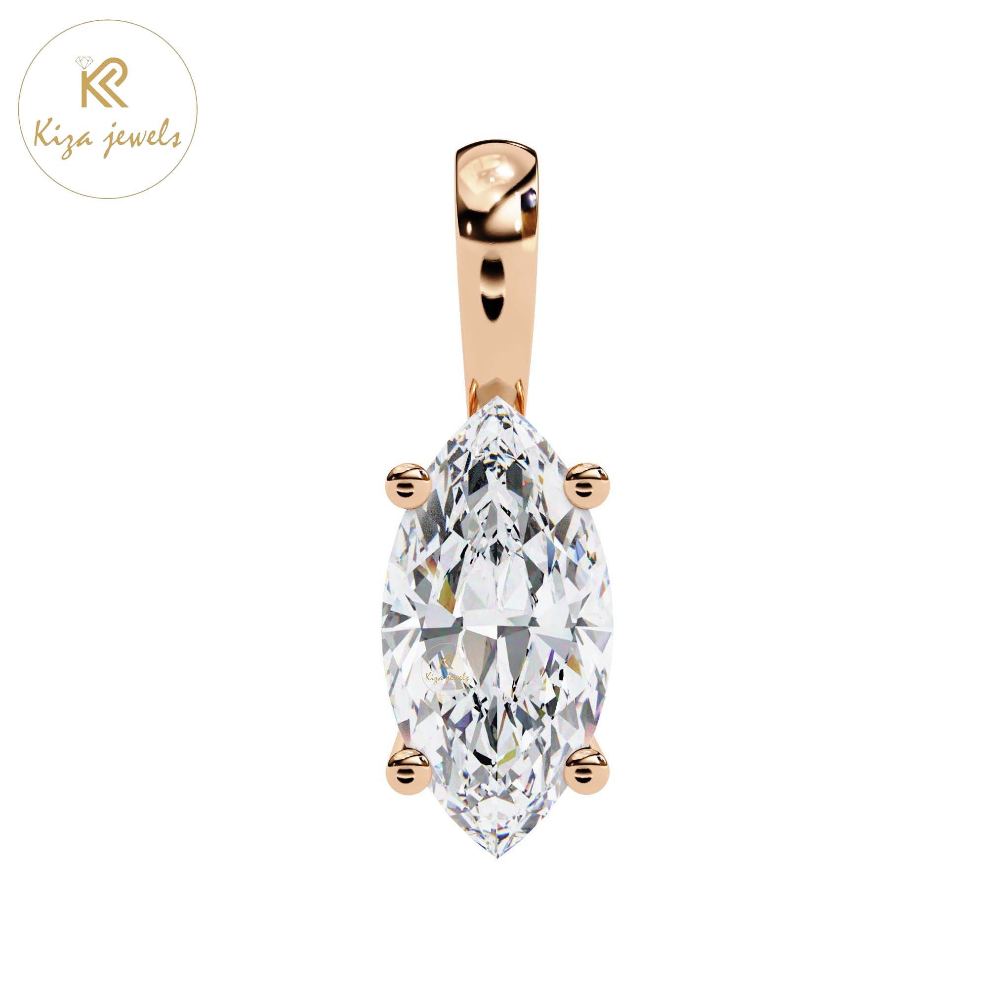 0.93 TDW Marquise Cut Diamond Solitaire Pendant With Chain