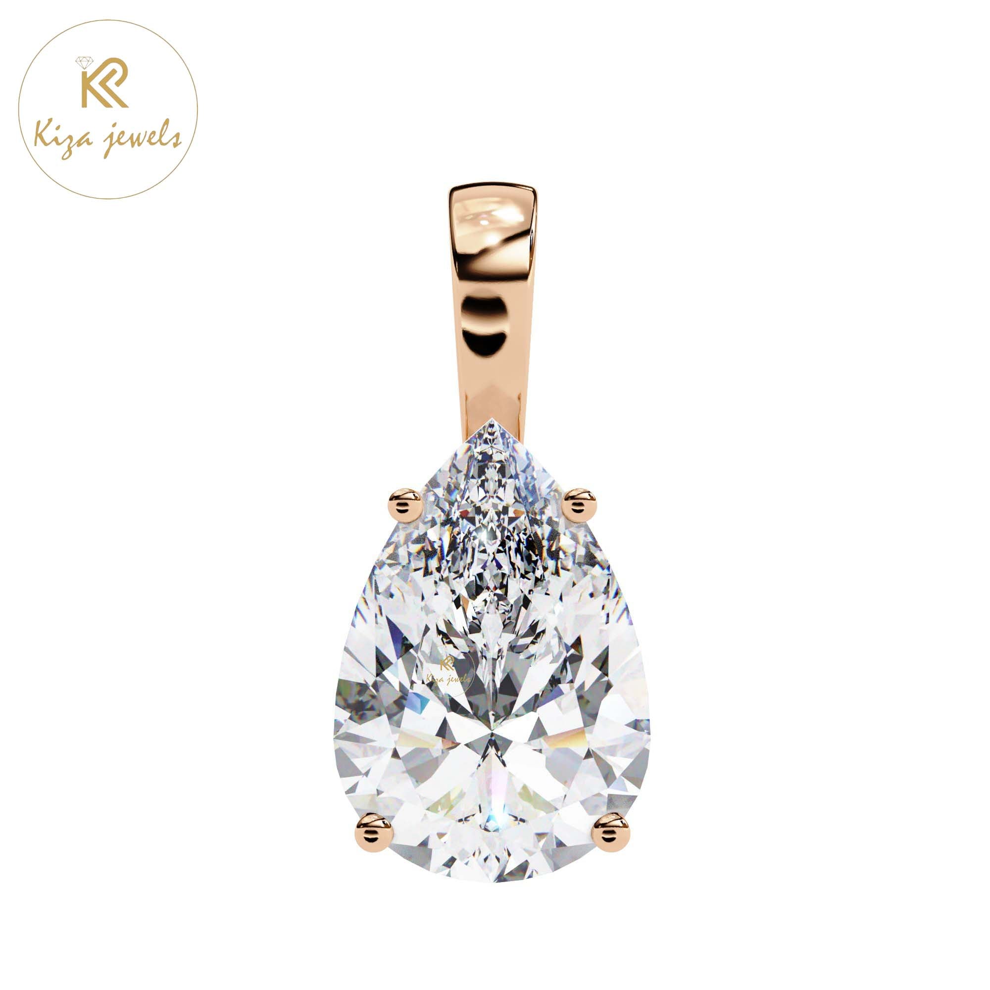 0.65 TDW Pear Cut Diamond Solitaire Pendant With Chain