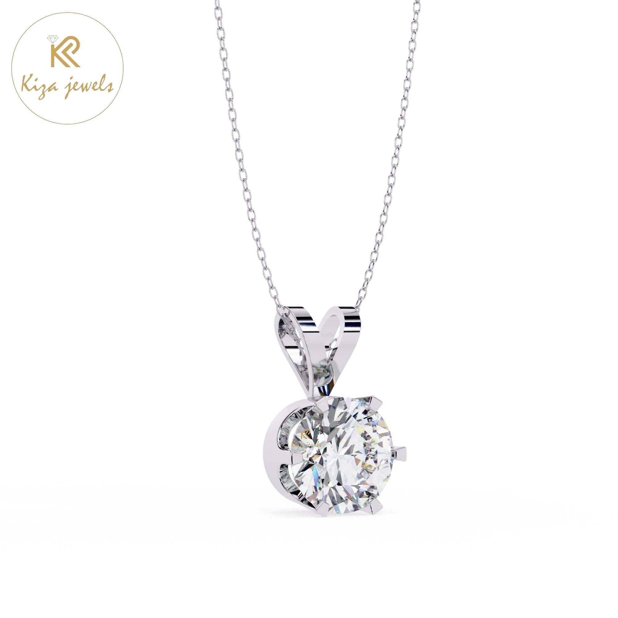 0.82 TDW Round Cut Diamond Solitaire Pendant With Chain