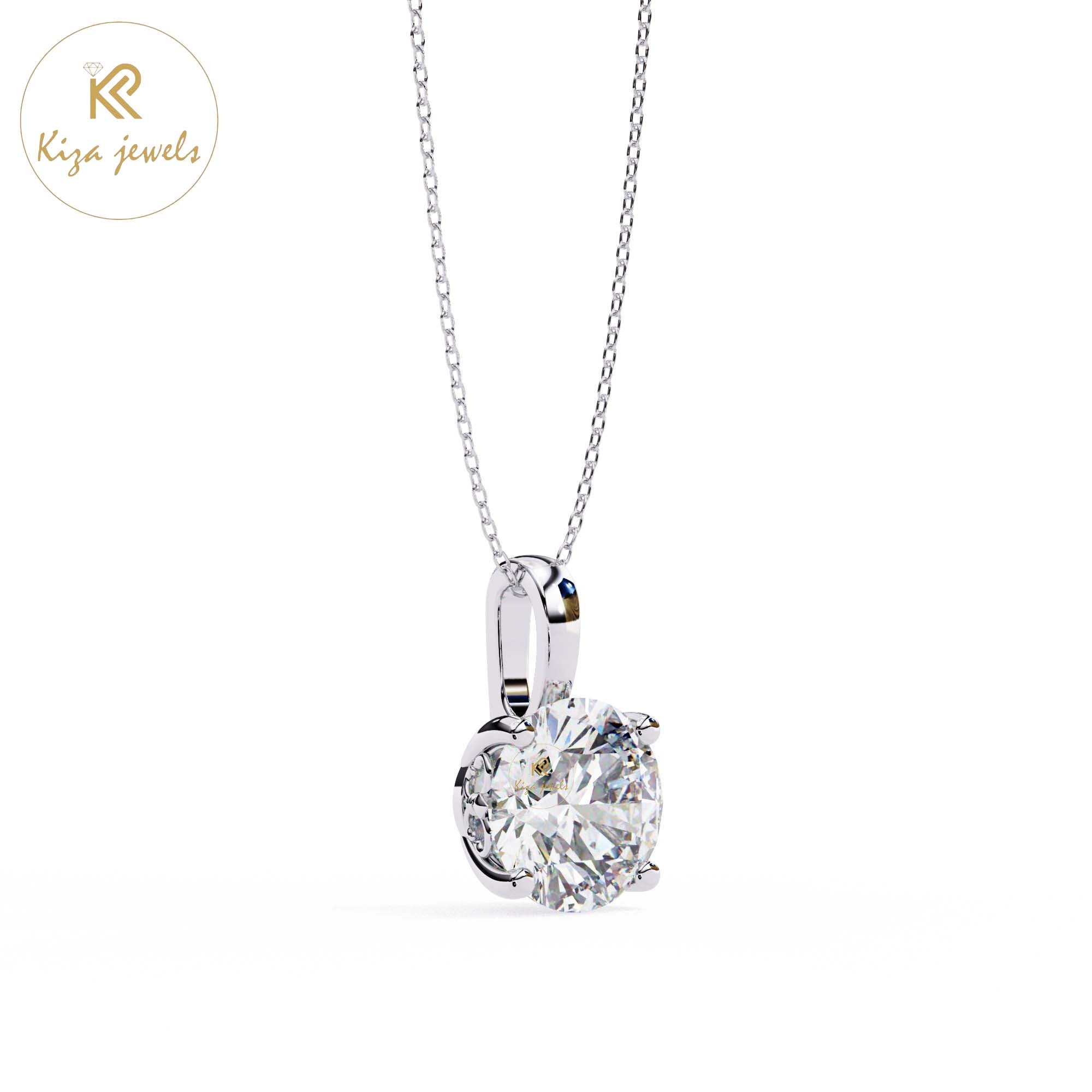 3.01 TDW Cushion Cut Diamond Solitaire Pendant With Chain