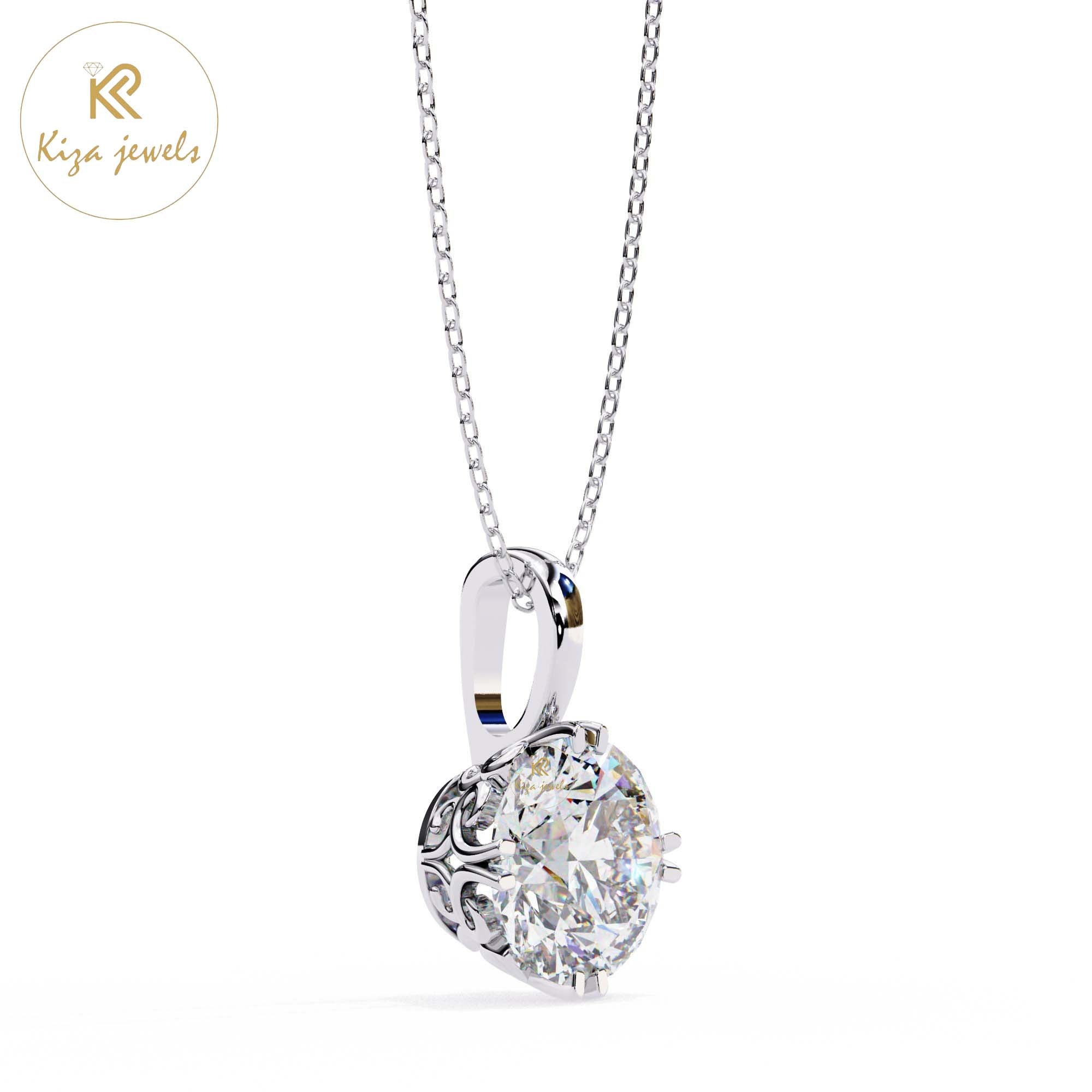 0.94 TDW Round Cut Diamond Solitaire Pendant With Chain