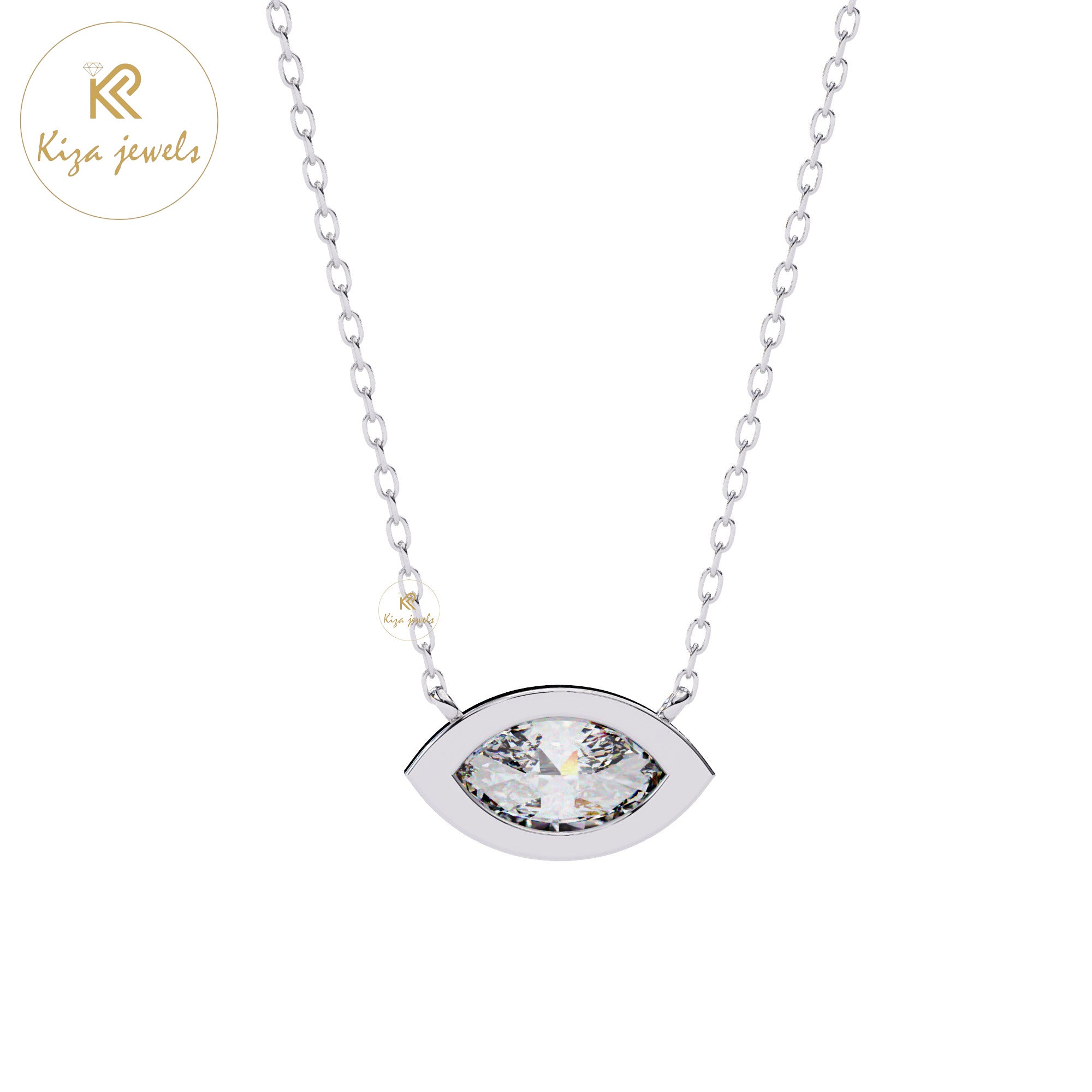 0.68 TDW Marquise Cut Diamond Solitaire Pendant With Chain