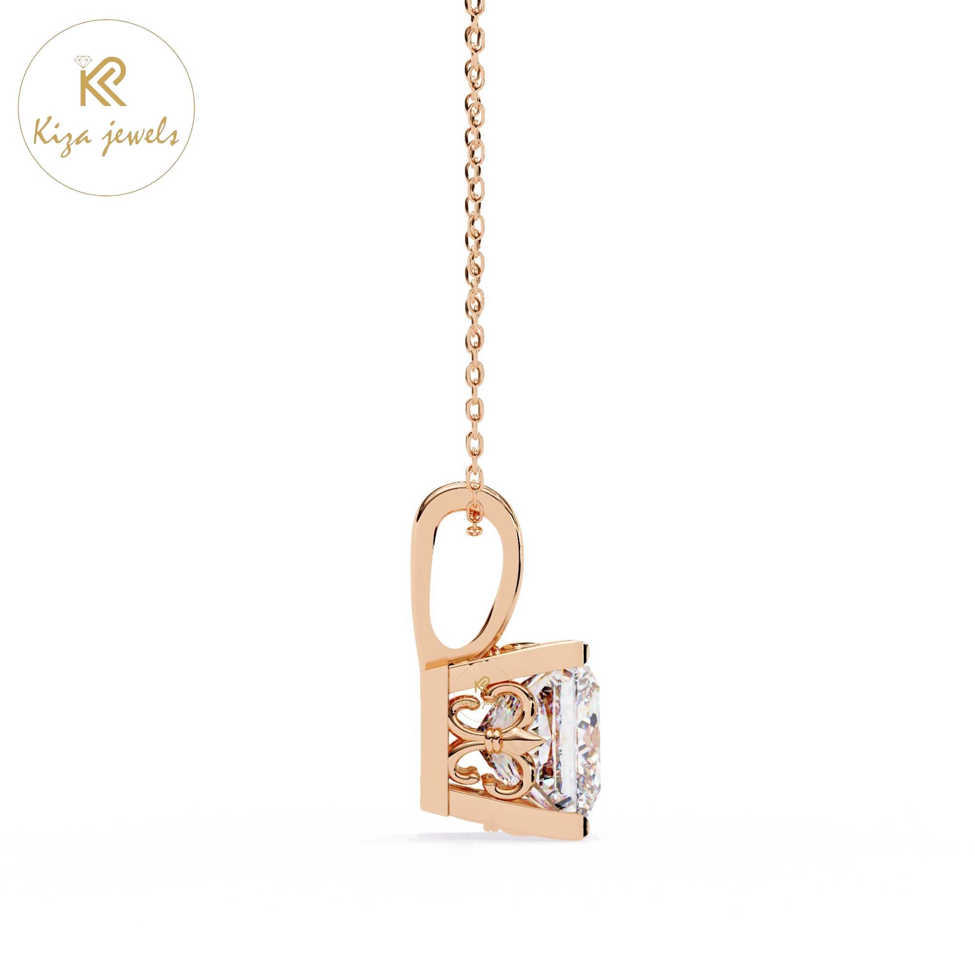 2.62 TDW Princess Cut Diamond Solitaire Pendant With Chain