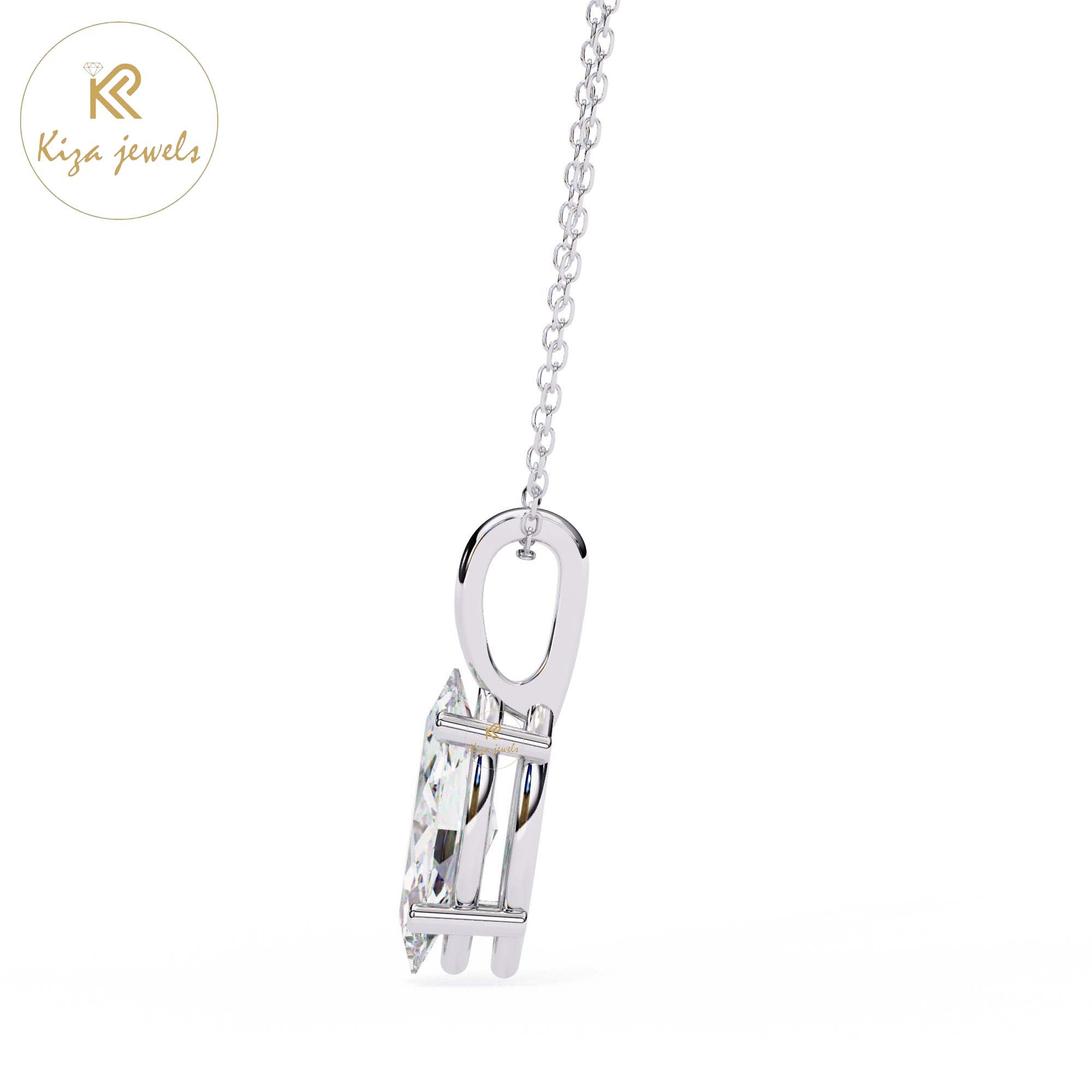 0.93 TDW Marquise Cut Diamond Solitaire Pendant With Chain