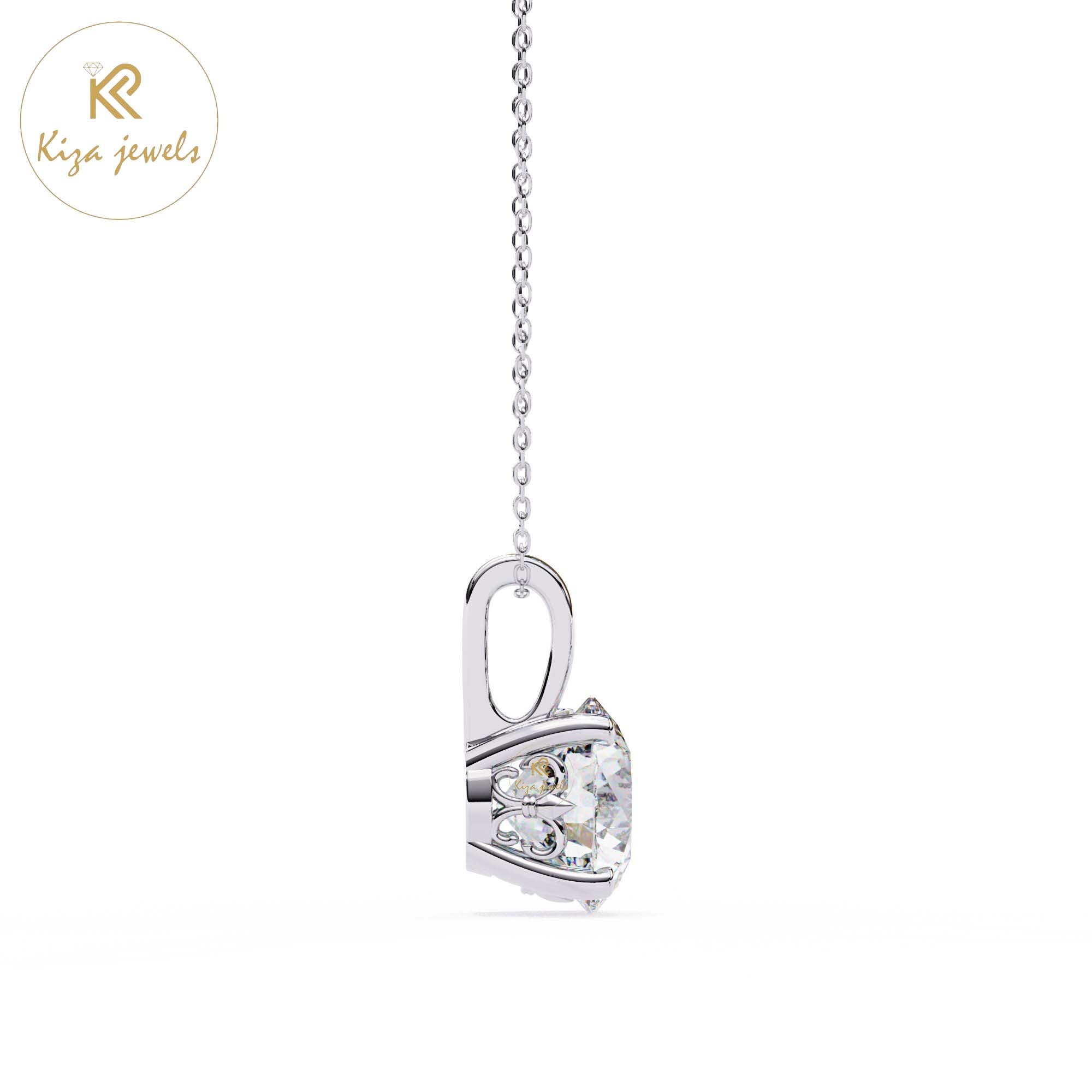 3.01 TDW Cushion Cut Diamond Solitaire Pendant With Chain