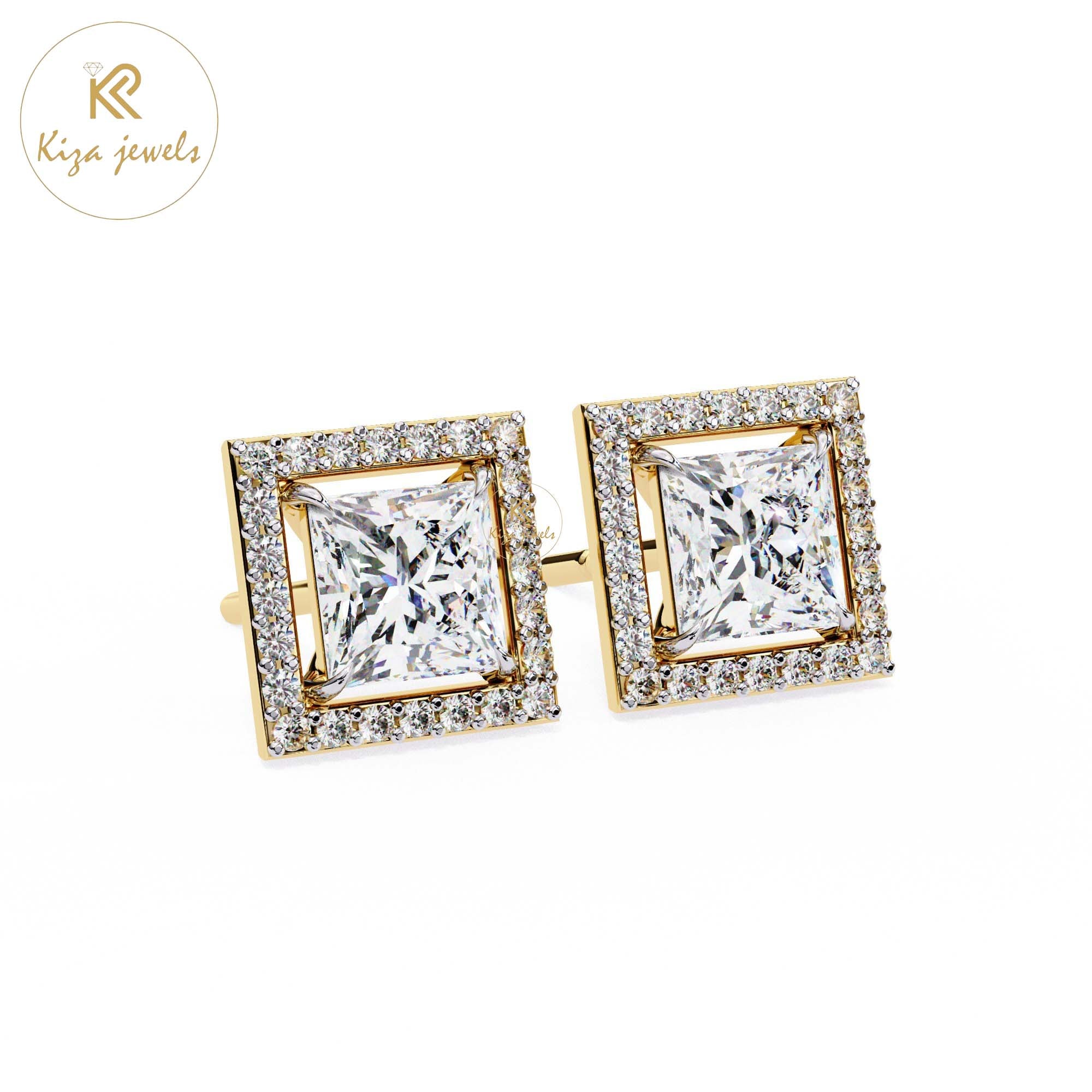 1.68 TDW Princess & Round Cut Diamond Women's Stud Earring