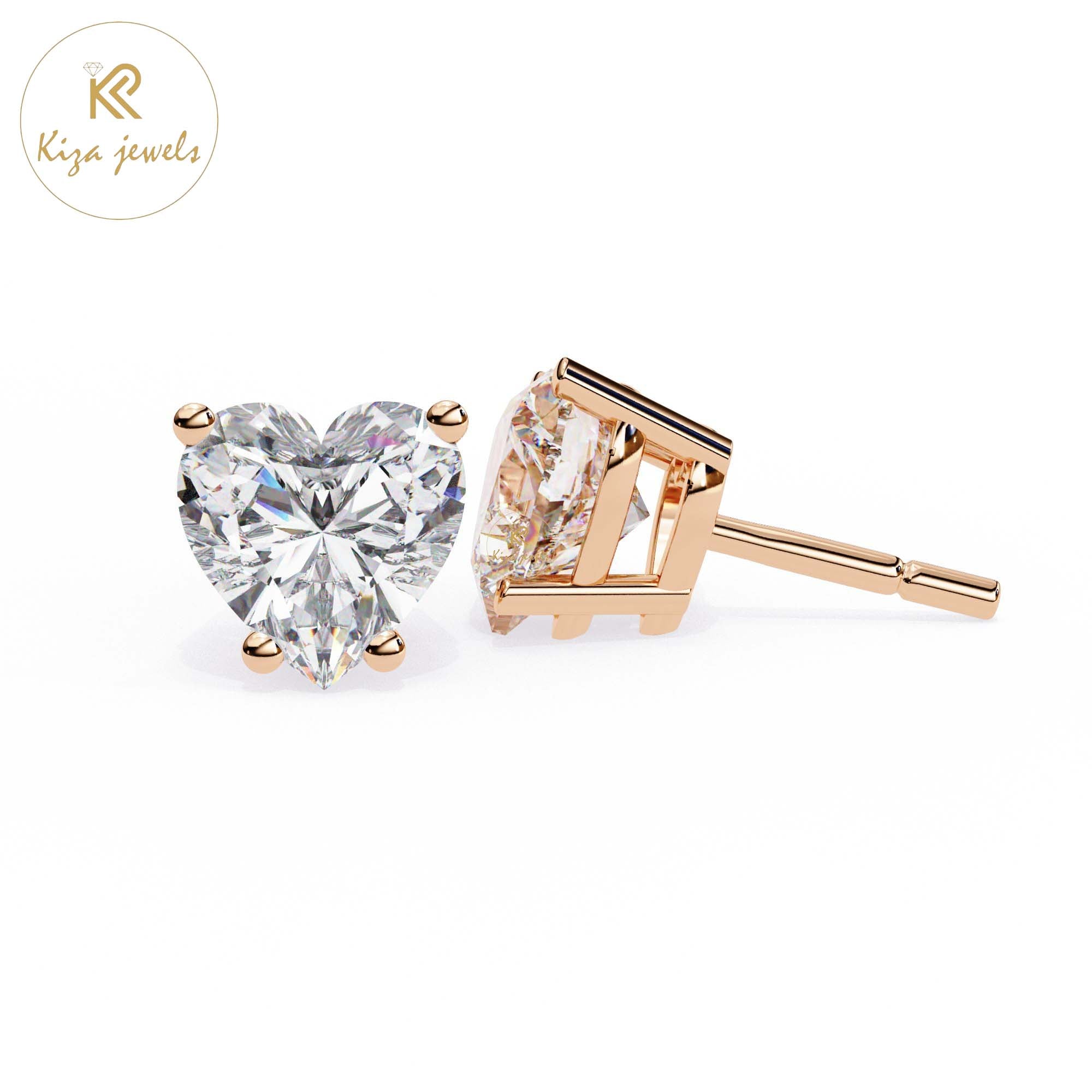 2.43 TDW Heart Cut Diamond Women's Stud Earring