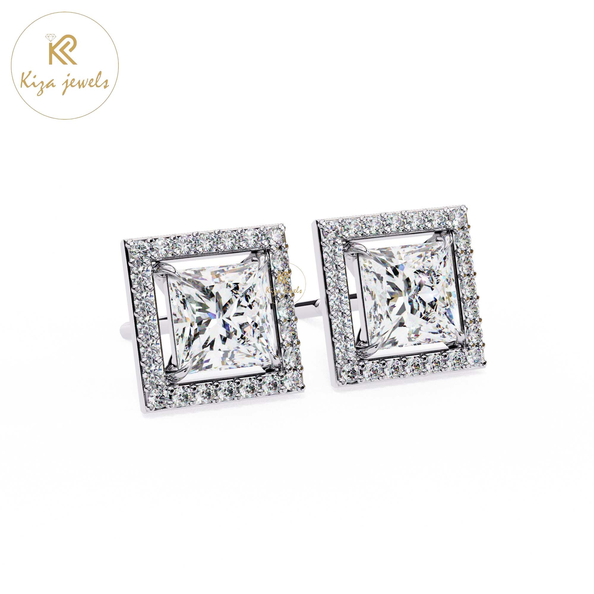 1.68 TDW Princess & Round Cut Diamond Women's Stud Earring